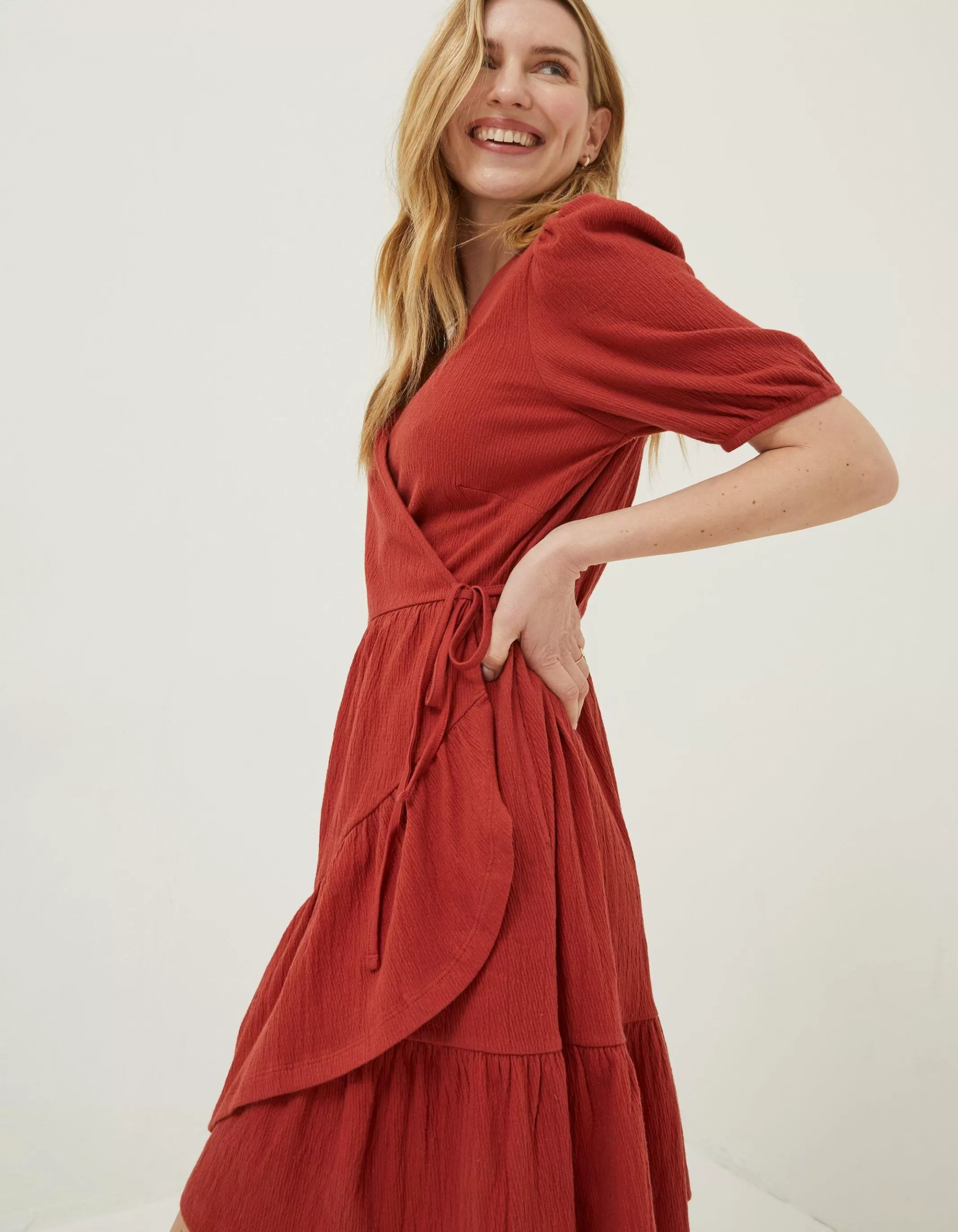 Discount FatFace Danica Jersey Wrap Dress Rust Red