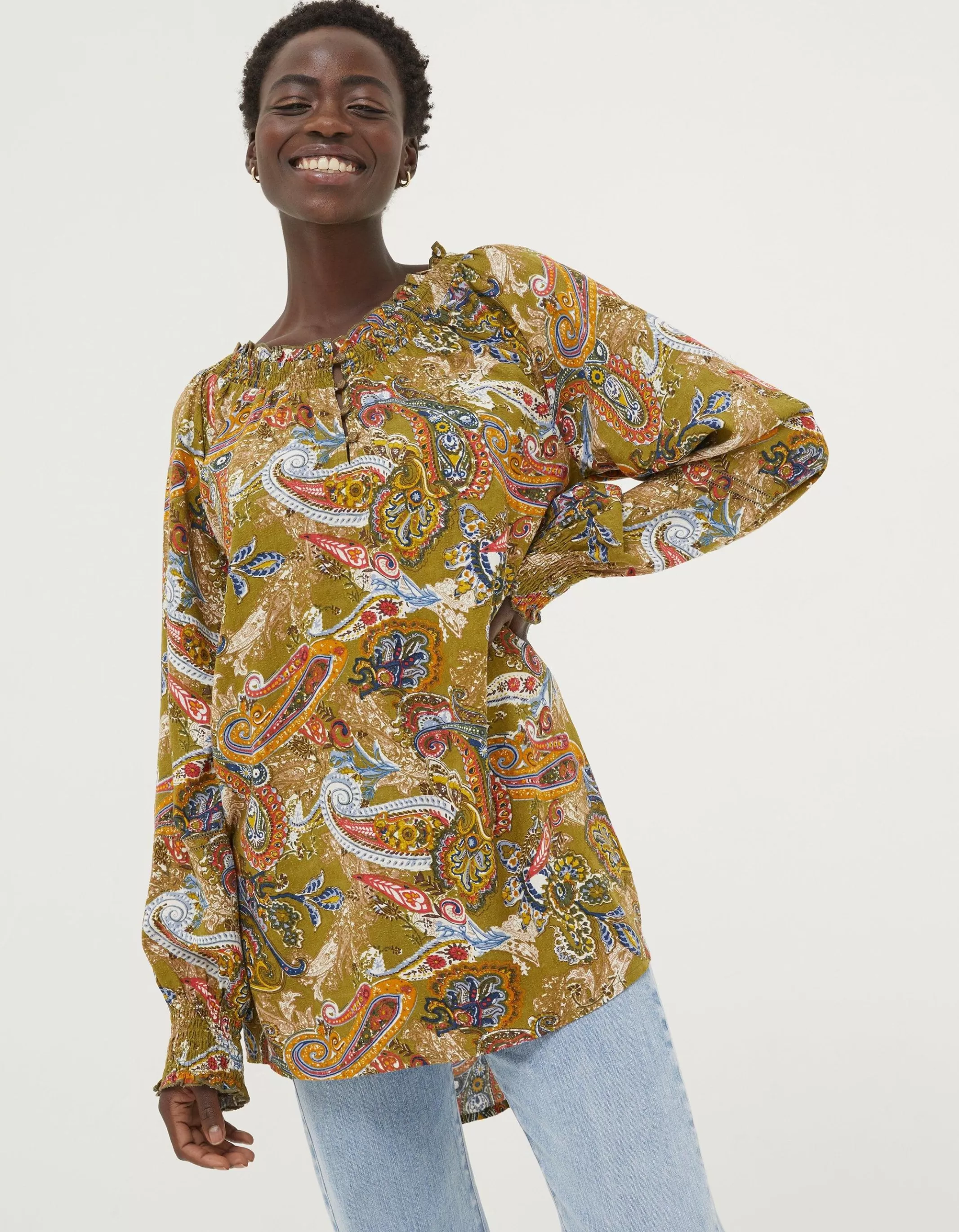 Store FatFace Danni Prairie Paisley Tunic Light Olive
