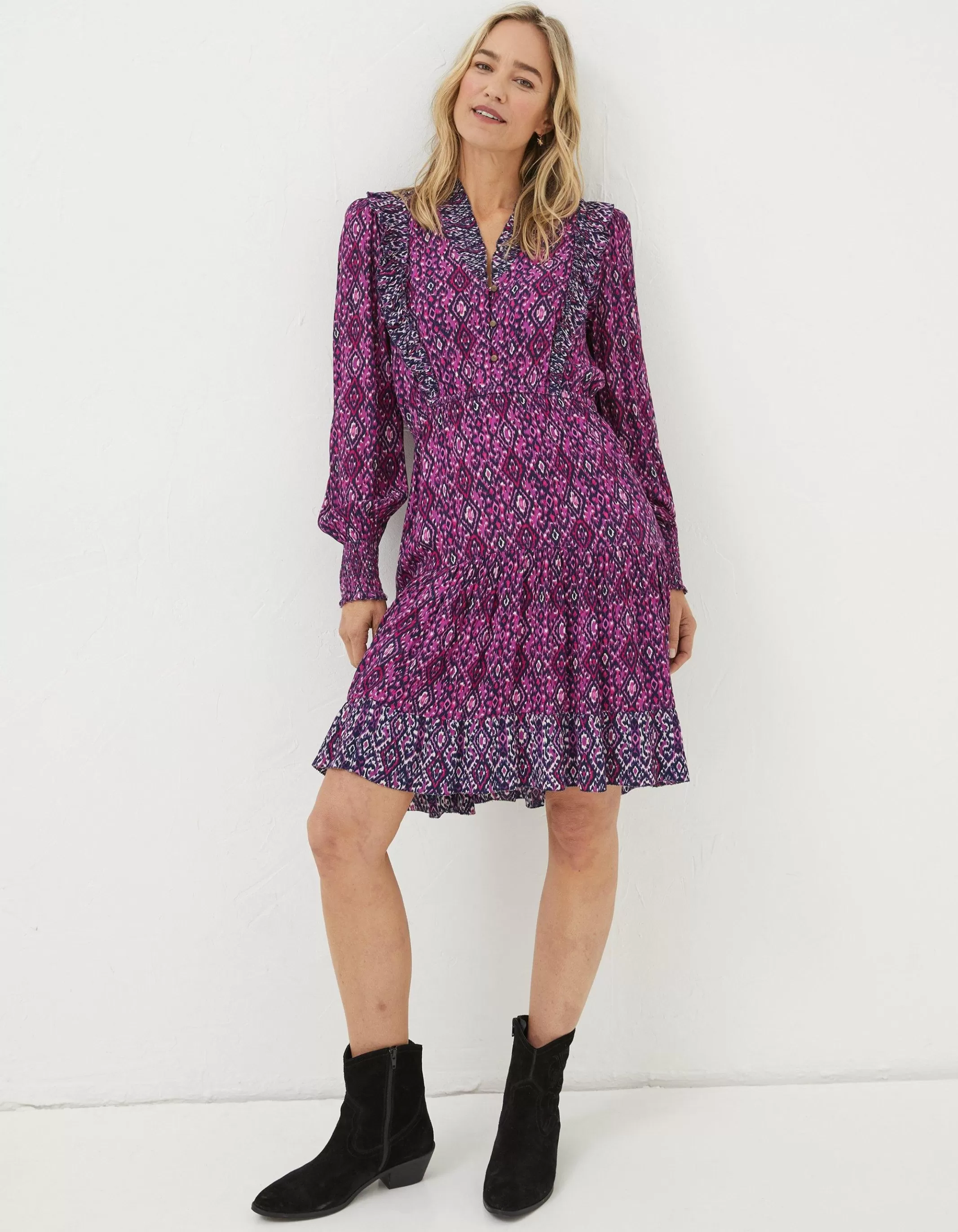 Sale FatFace Darcey Ikat Geo Dress Bright Pnk