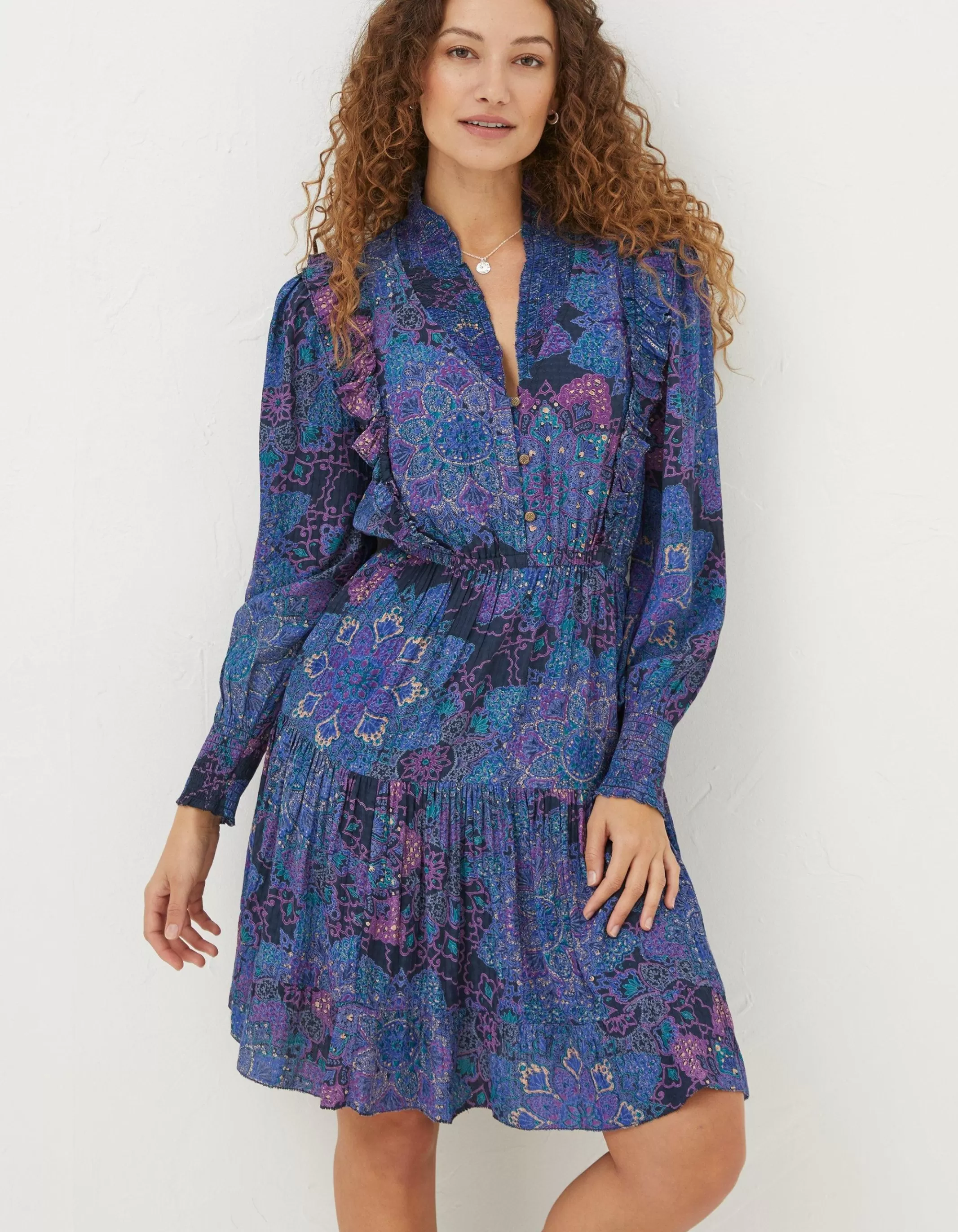 Clearance FatFace Darcey Mosaic Geo Dress Navy