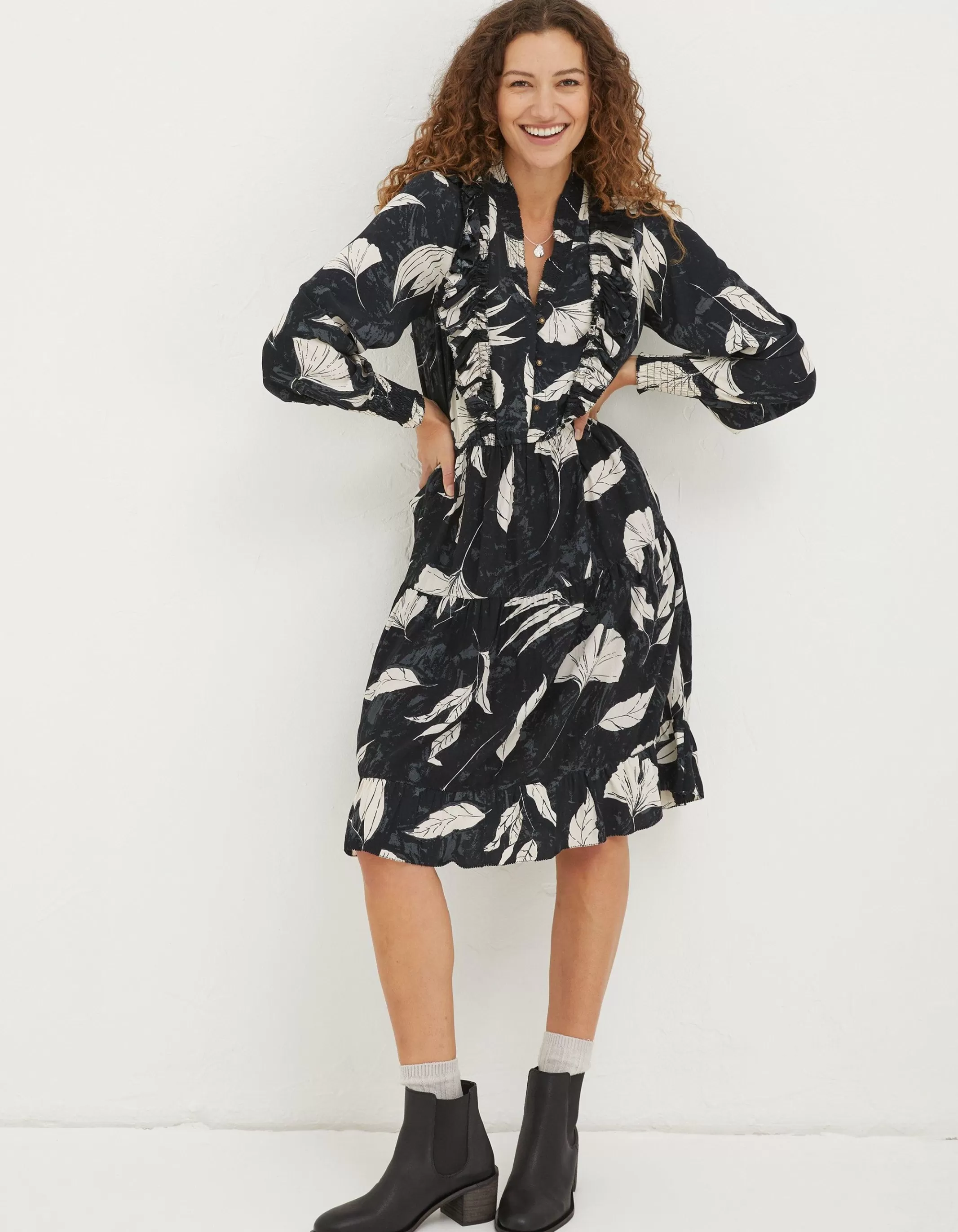 Outlet FatFace Darcey Twilight Leaves Dress Black