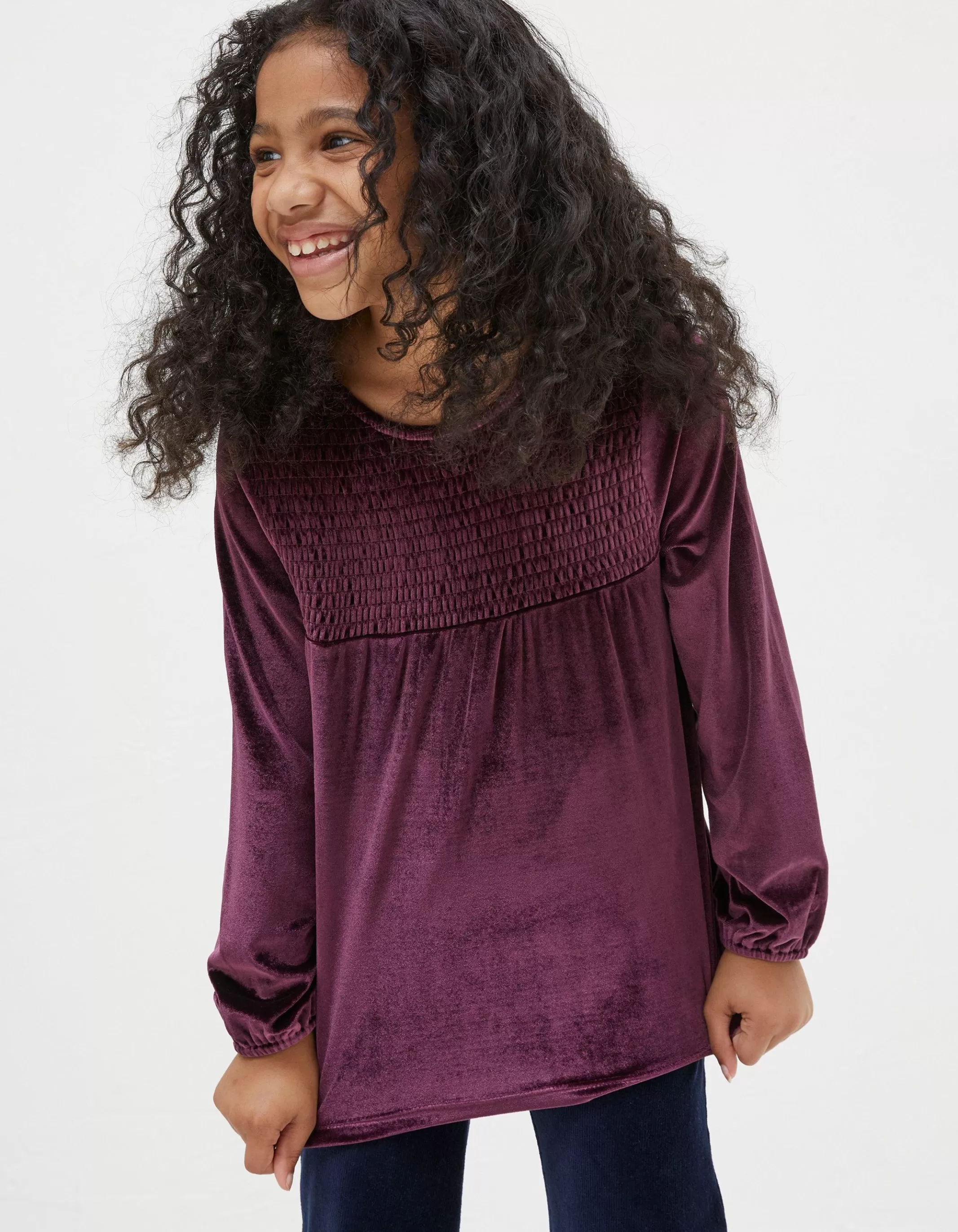 Cheap FatFace Darcey Velvet Smocked Top Plum