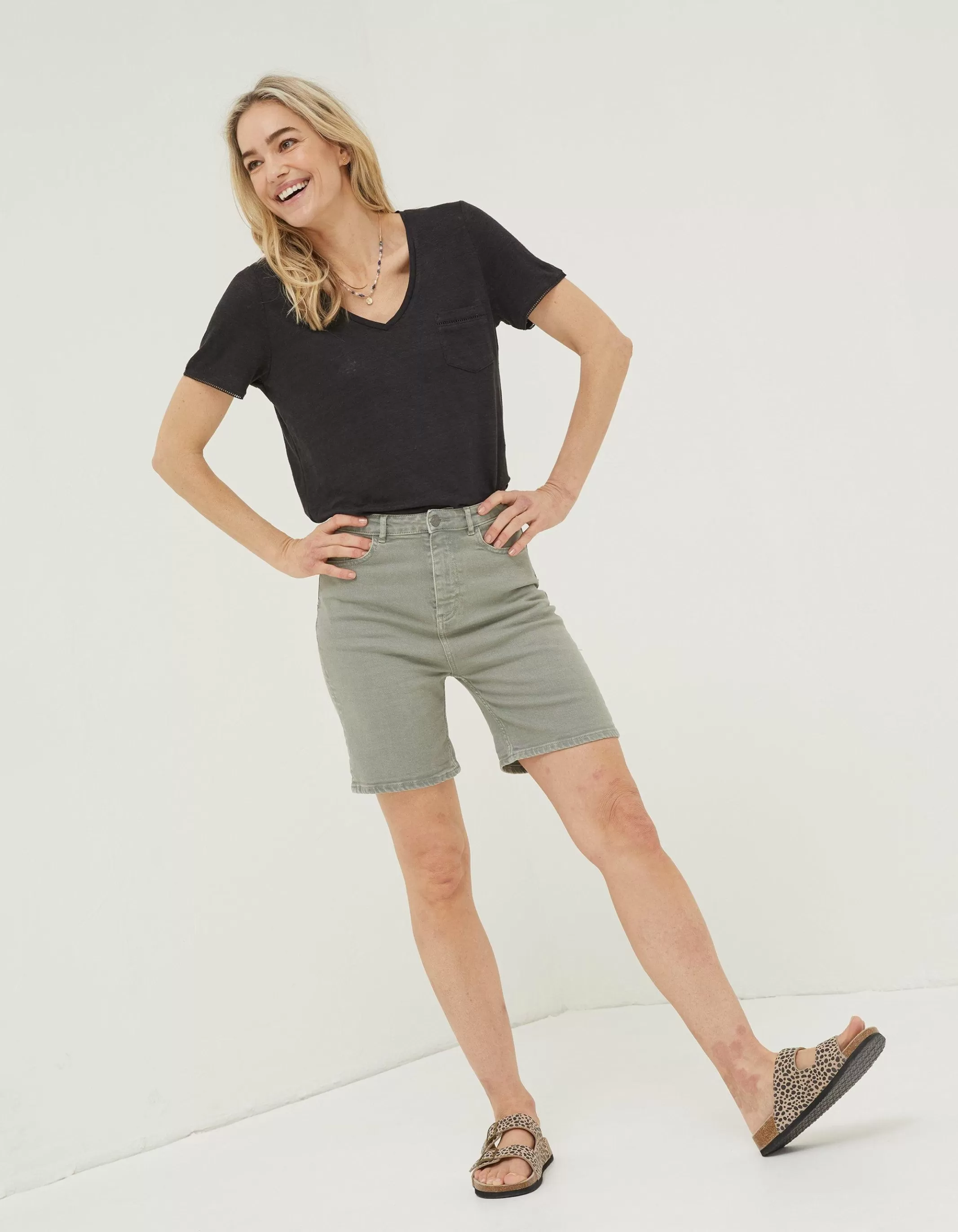 Store FatFace Darley Denim Shorts Khaki Green