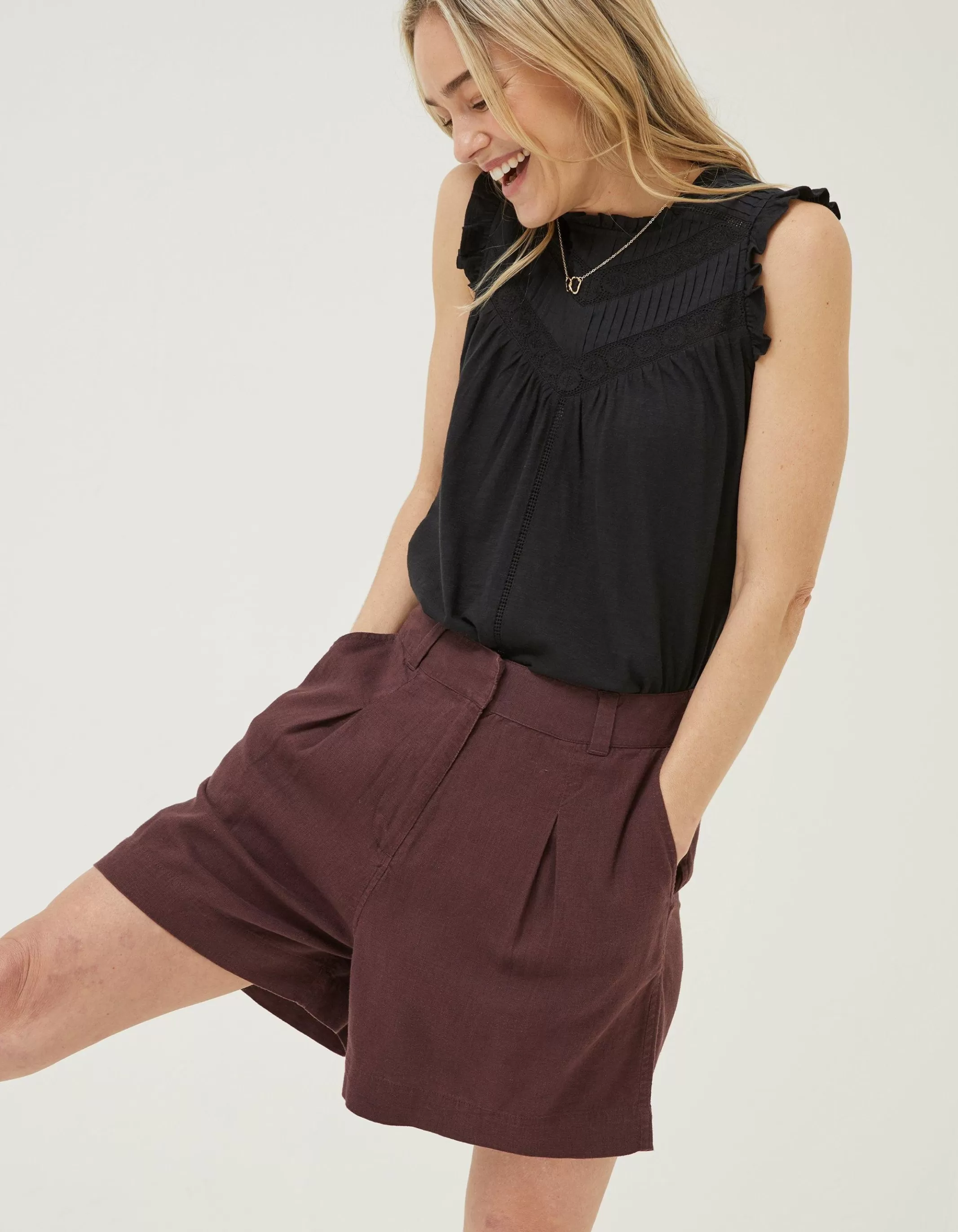 Discount FatFace Deal A Line Linen Blend Short Dark Brown