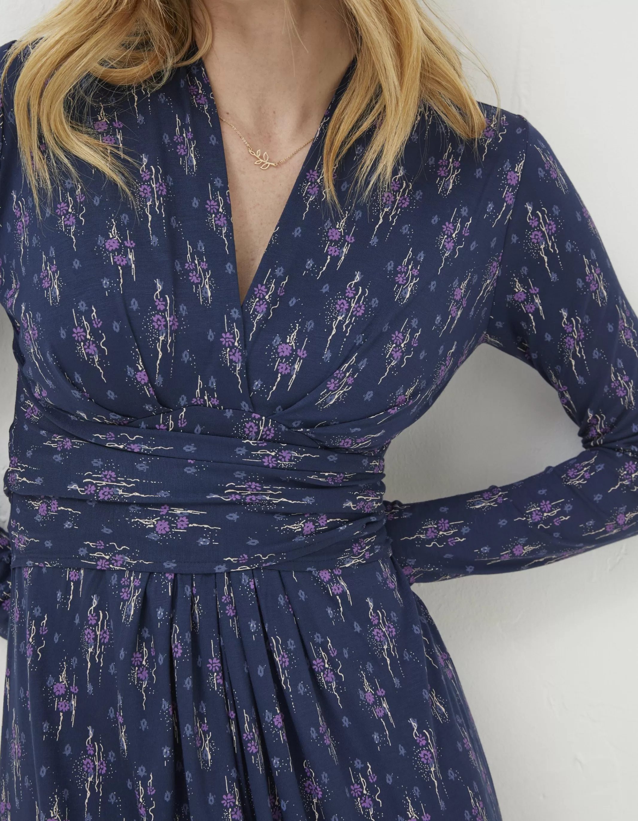 Clearance FatFace Delphine Ink Ditsy Jersey Dress Navy