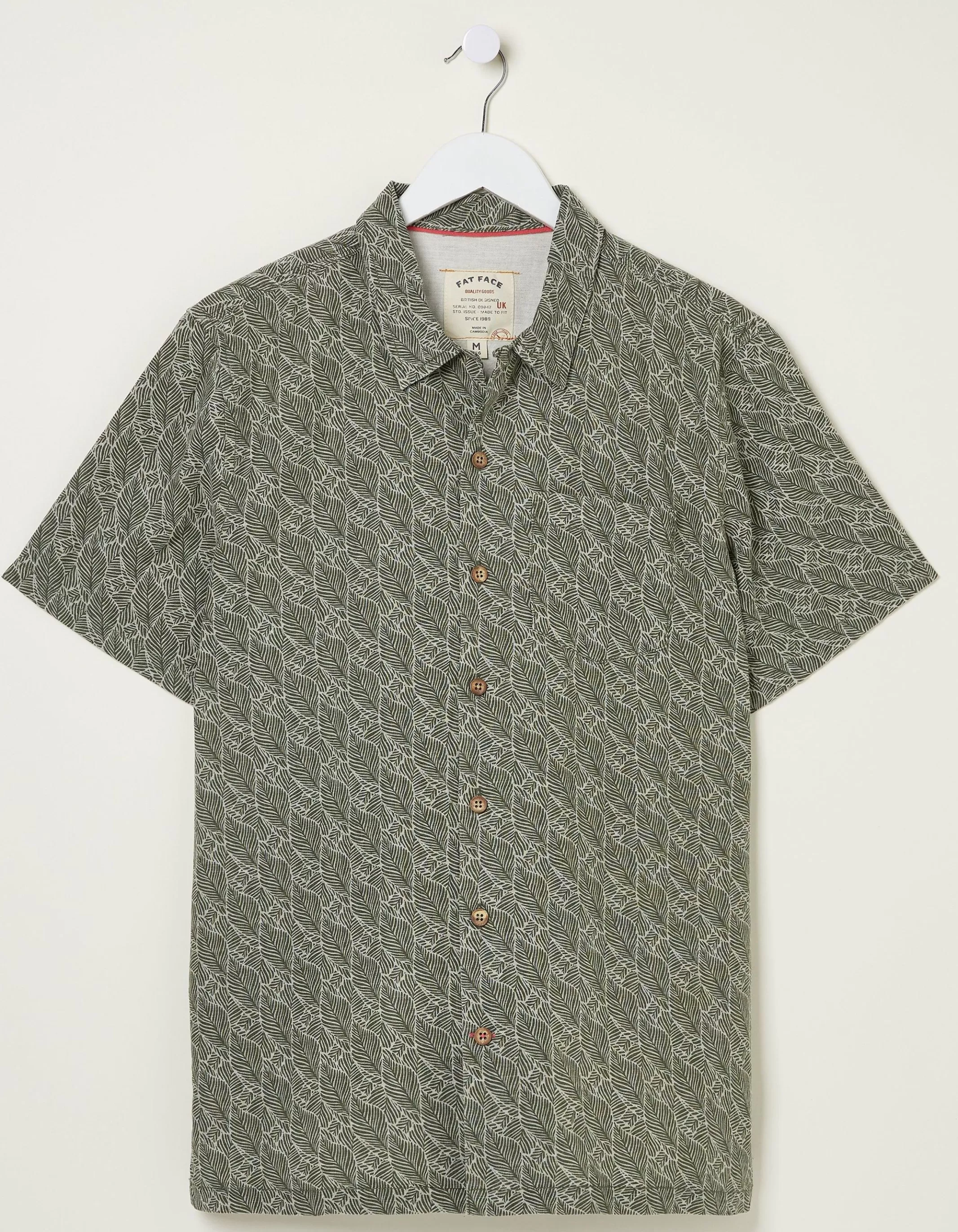 New FatFace Dempsey Leaf Print Shirt Khaki Green