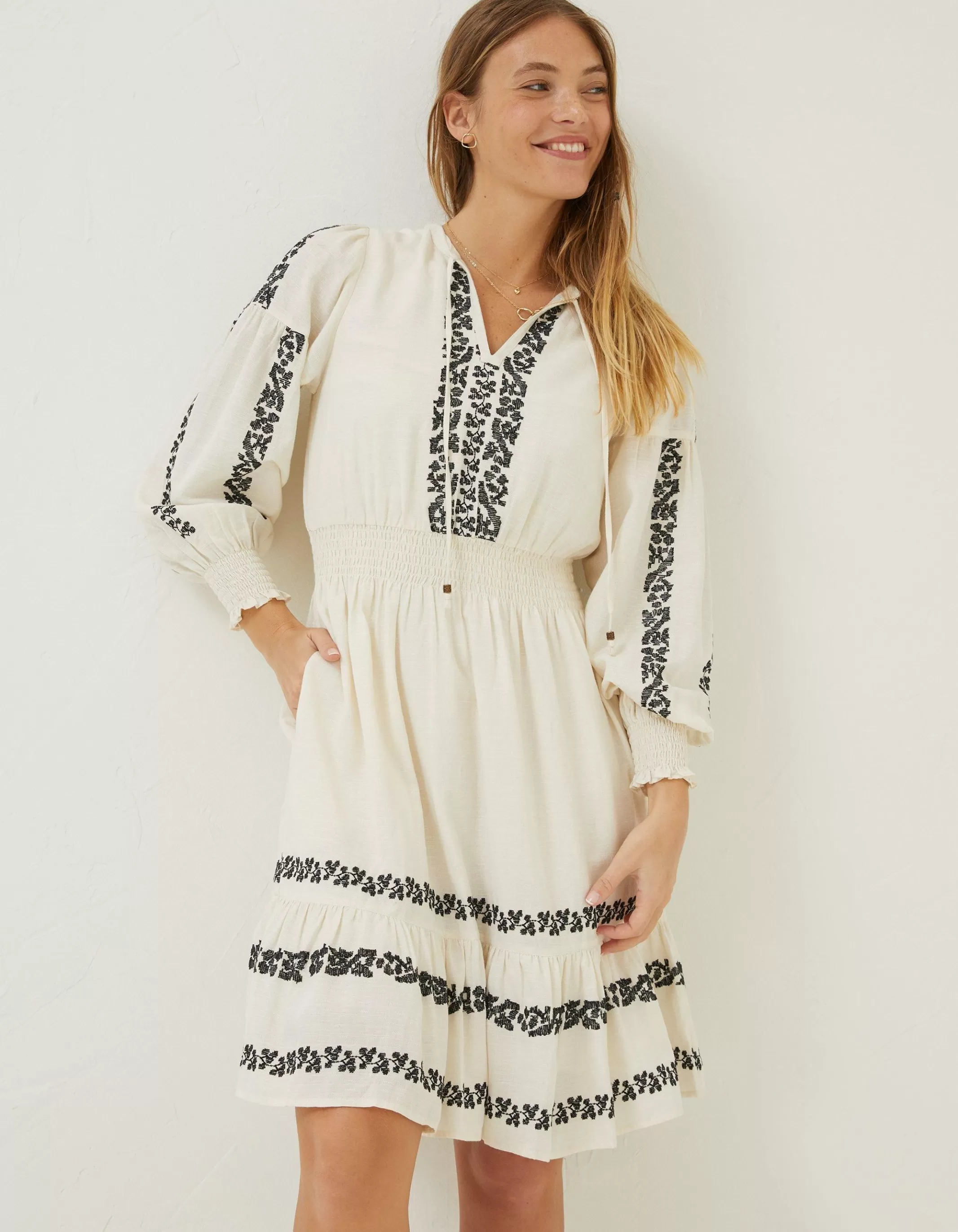 Outlet FatFace Devin Embroidered Dress Ivory