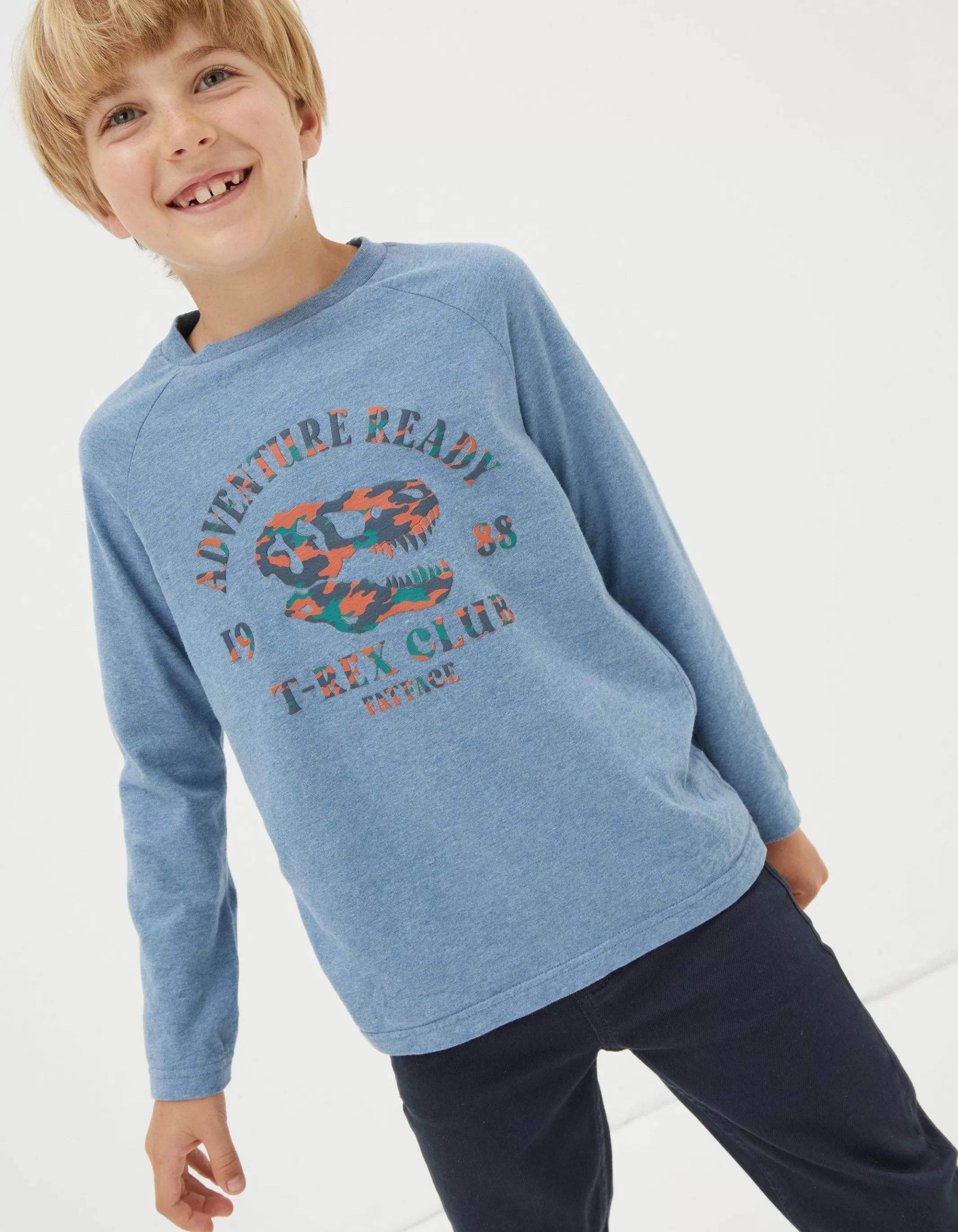 Cheap FatFace Dinosaur Graphic T-Shirt Blue Marl