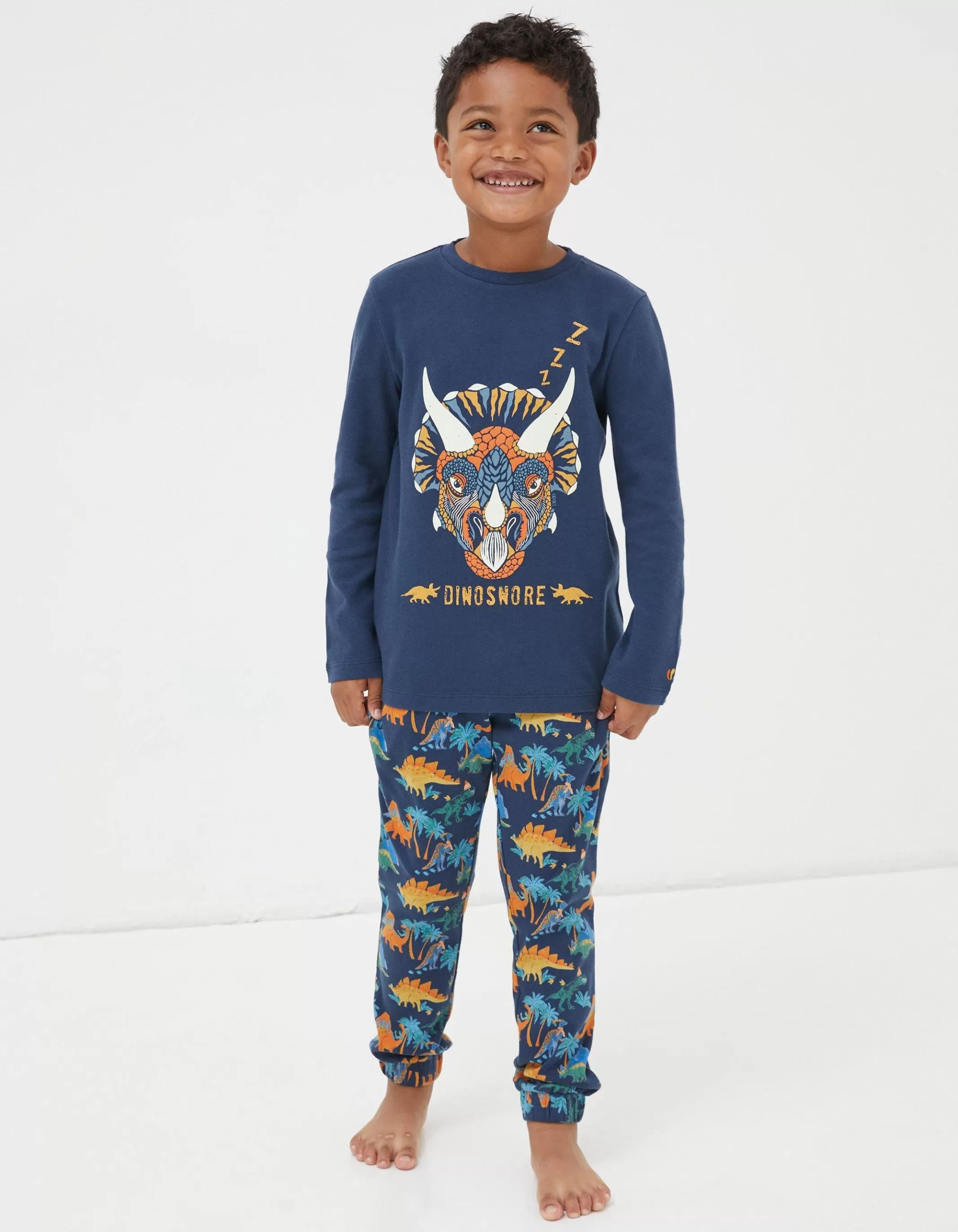 Sale FatFace Dinosaur Jersey Pyjama Set Navy