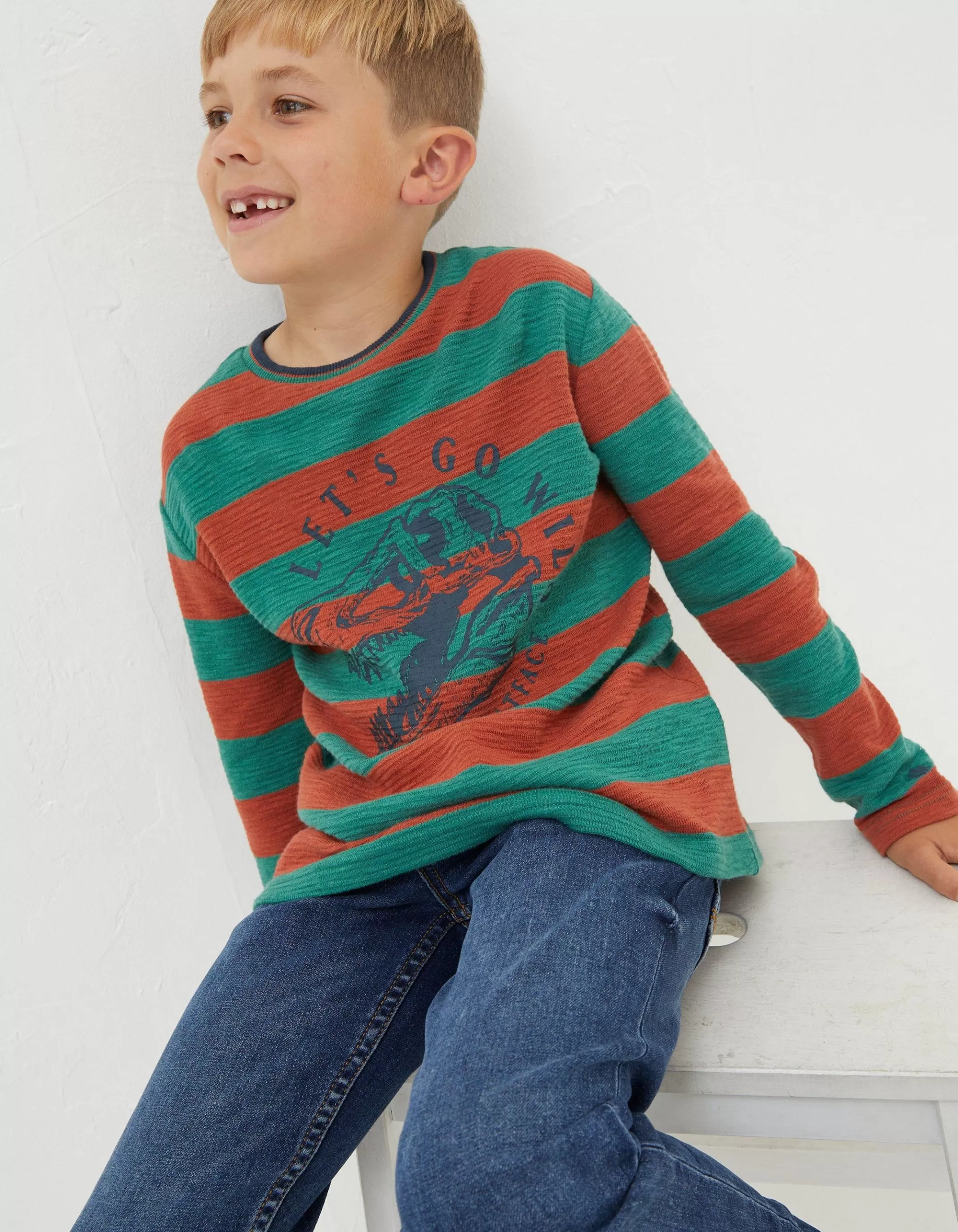 Online FatFace Dinosaur Long Sleeve T-Shirt Orange