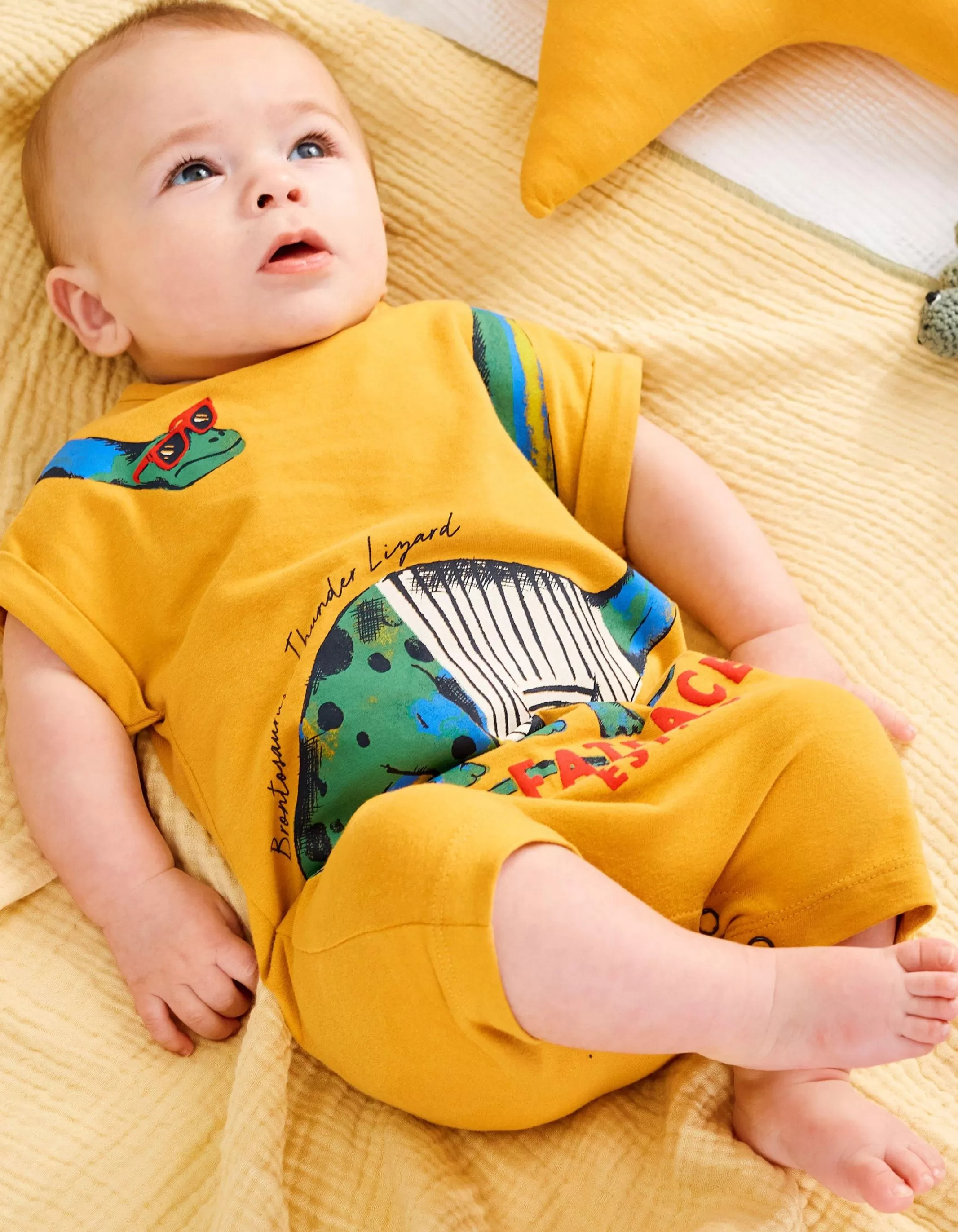 Shop FatFace Dinosaur Romper Suit Yellow