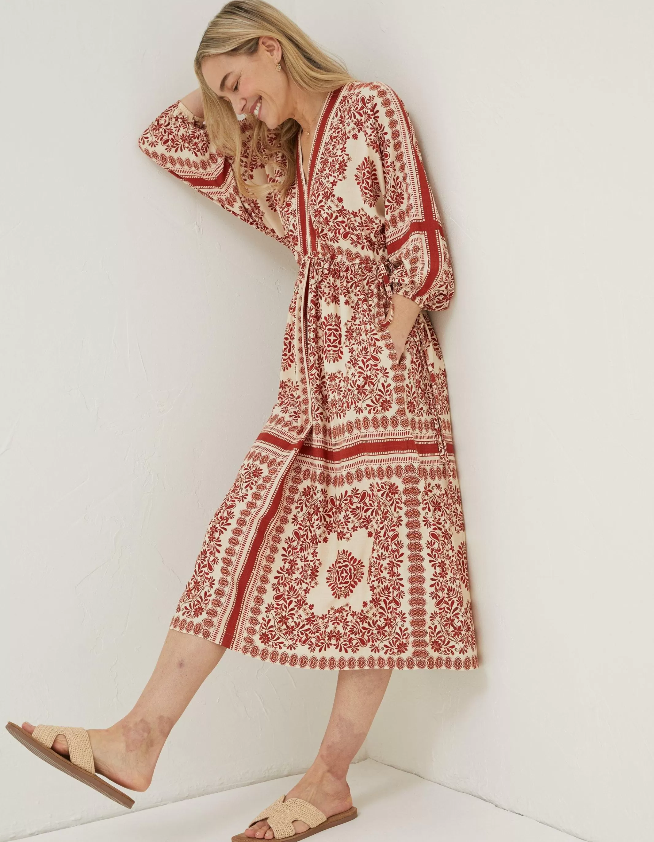 Sale FatFace Effie Bandana Midi Dress Ivory