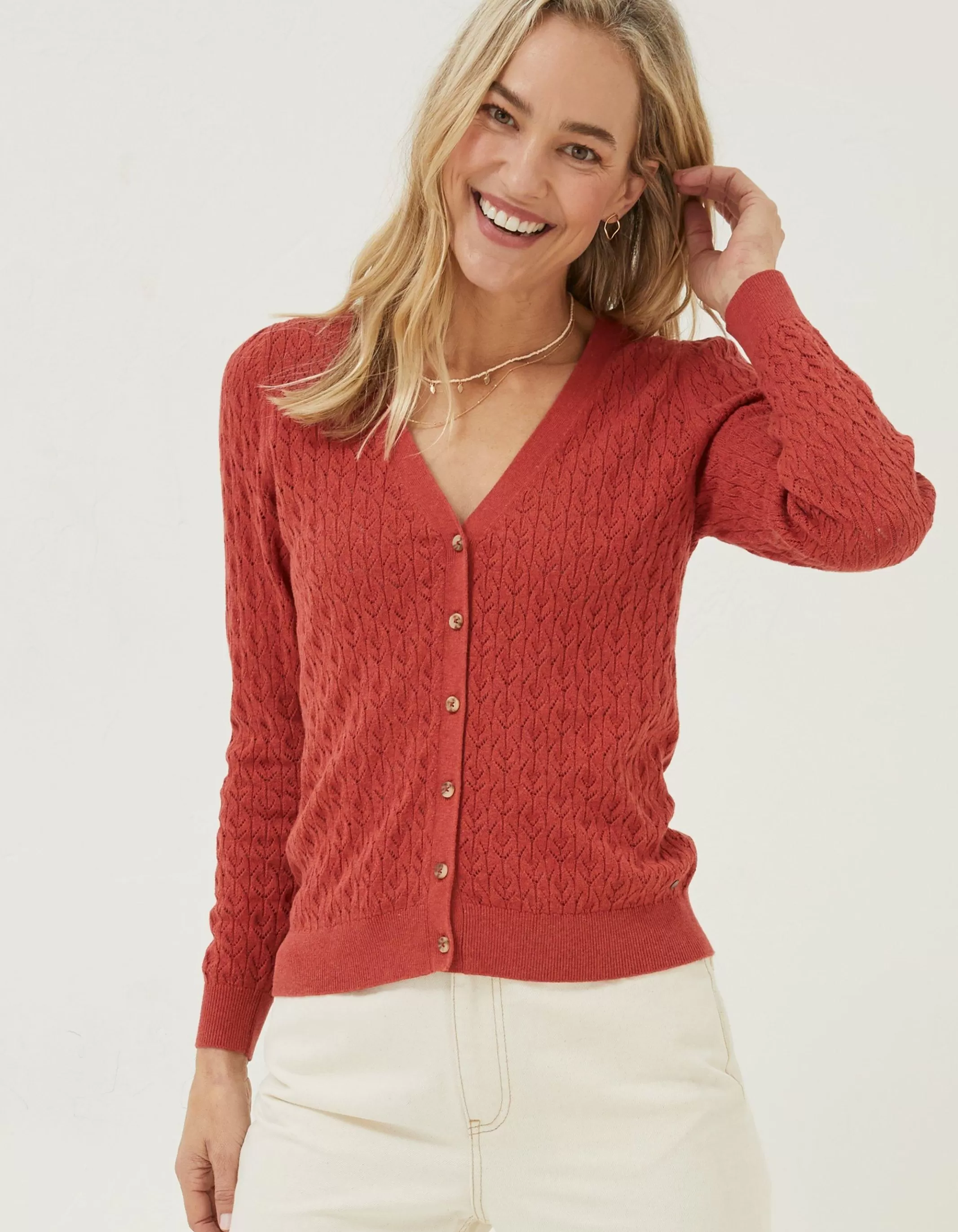 Clearance FatFace Elissa Cardigan Rust Red