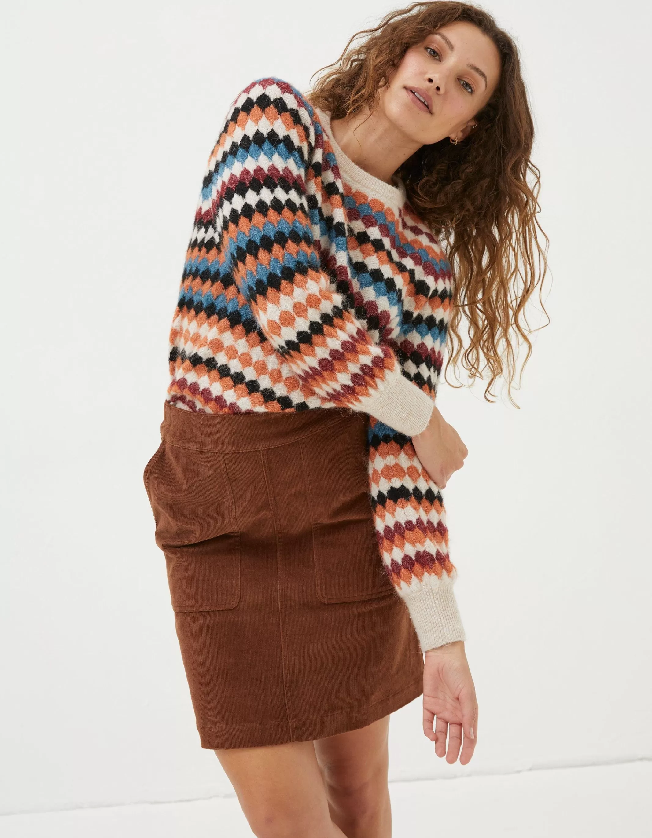 Online FatFace Eliza Cord Skirt Dark Tan