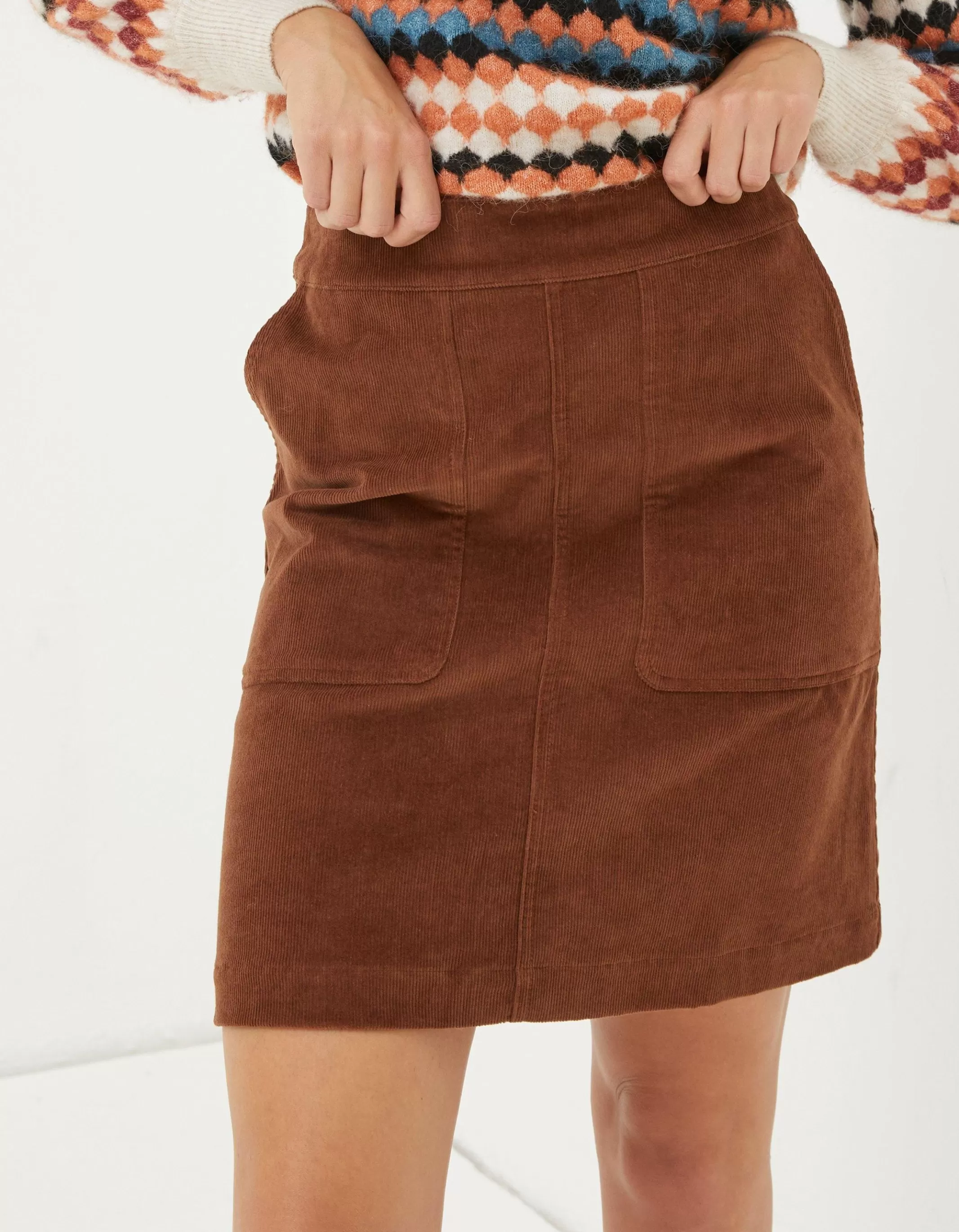 Online FatFace Eliza Cord Skirt Dark Tan