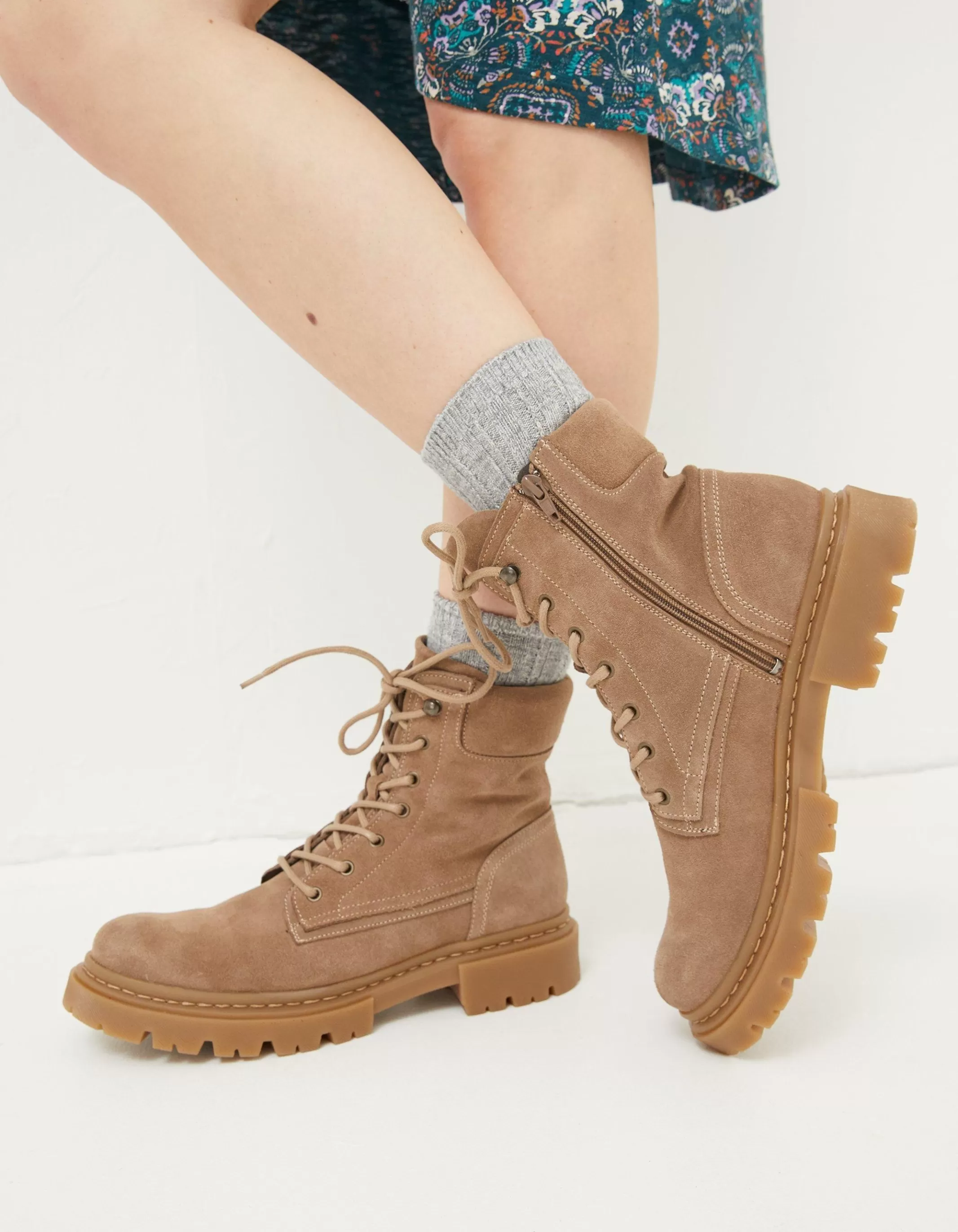 Clearance FatFace Eliza Suede Ankle Worker Boot Stone