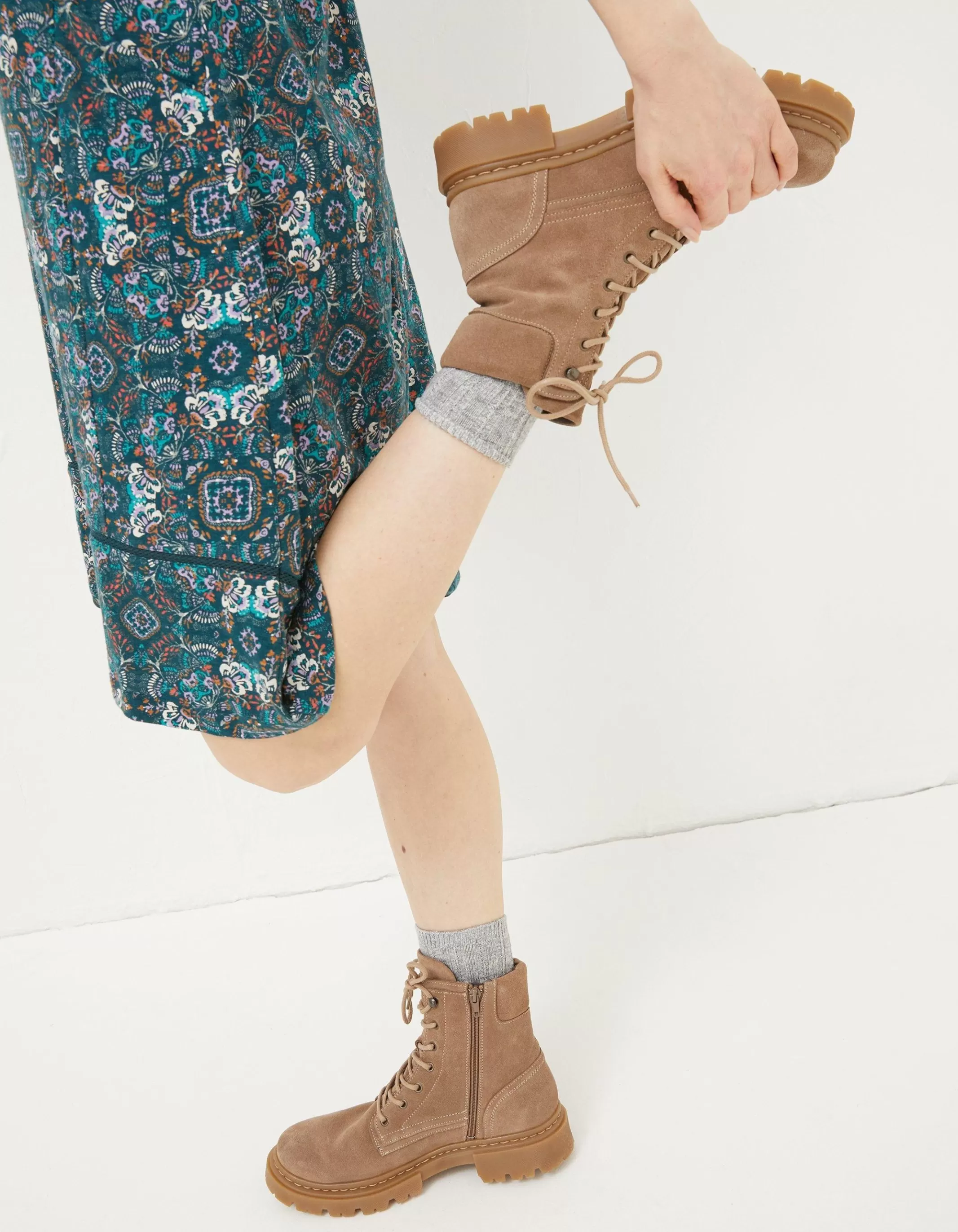 Clearance FatFace Eliza Suede Ankle Worker Boot Stone