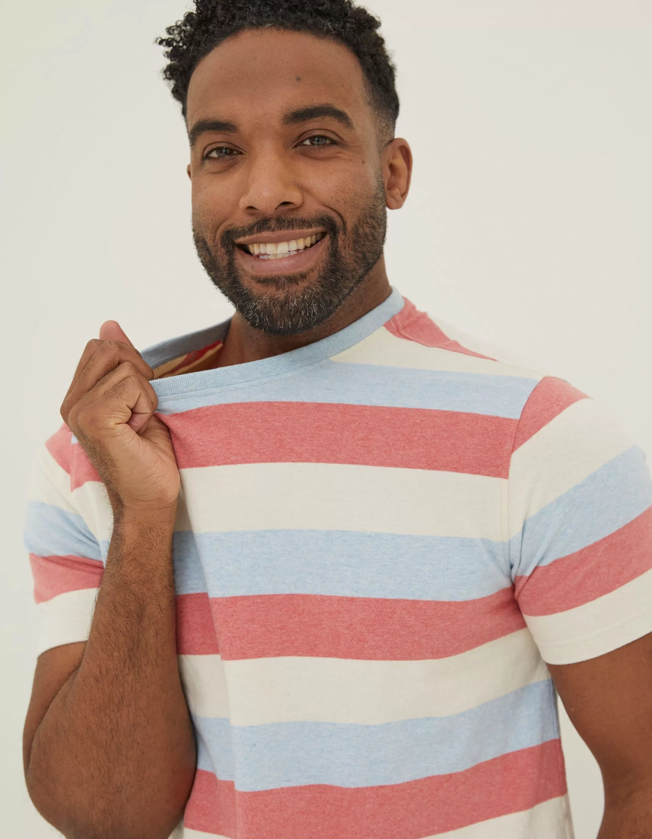Shop FatFace Ellbridge Stripe T-Shirt Chambray Blue