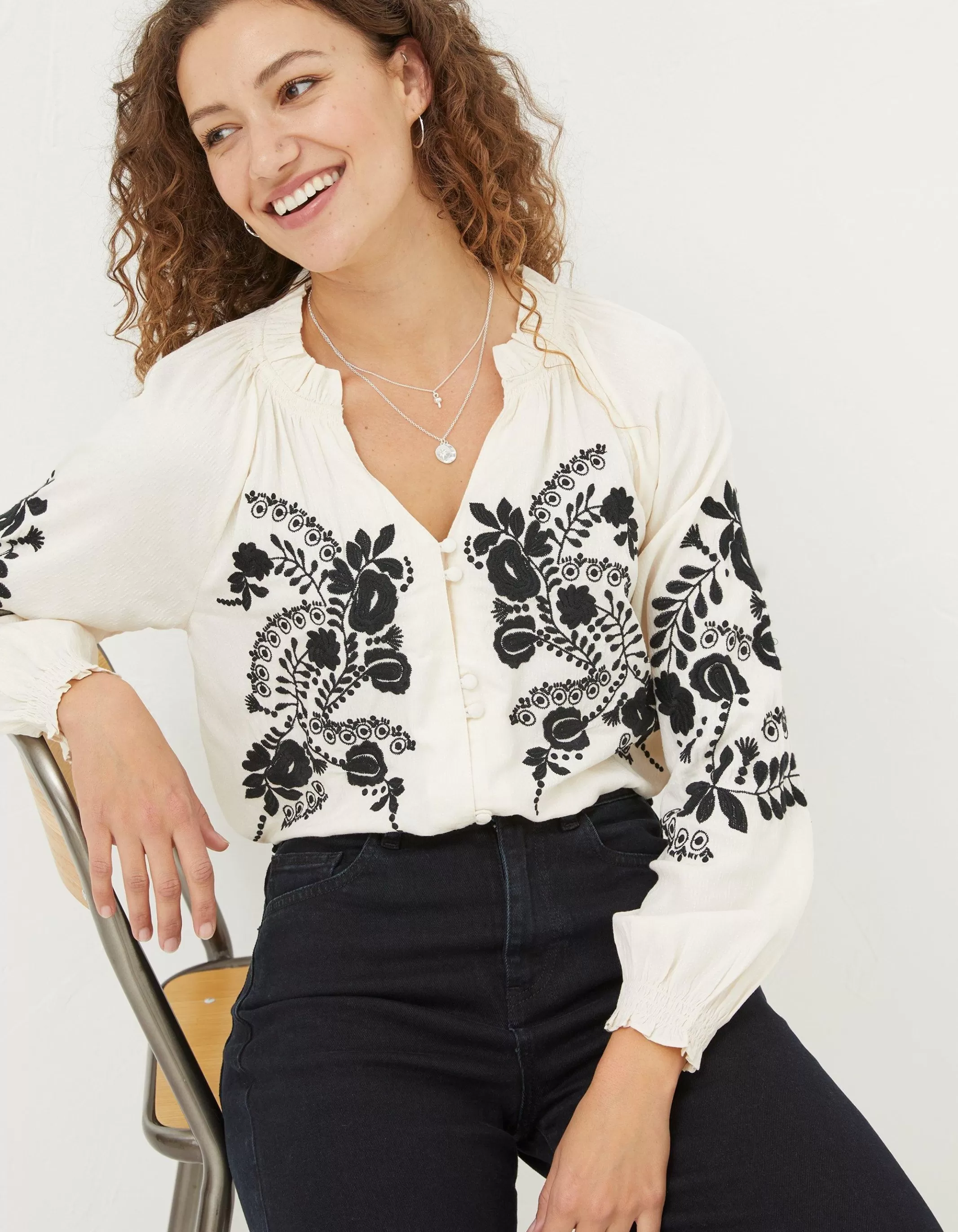 Shop FatFace Ellen Embroidered Blouse Ivory
