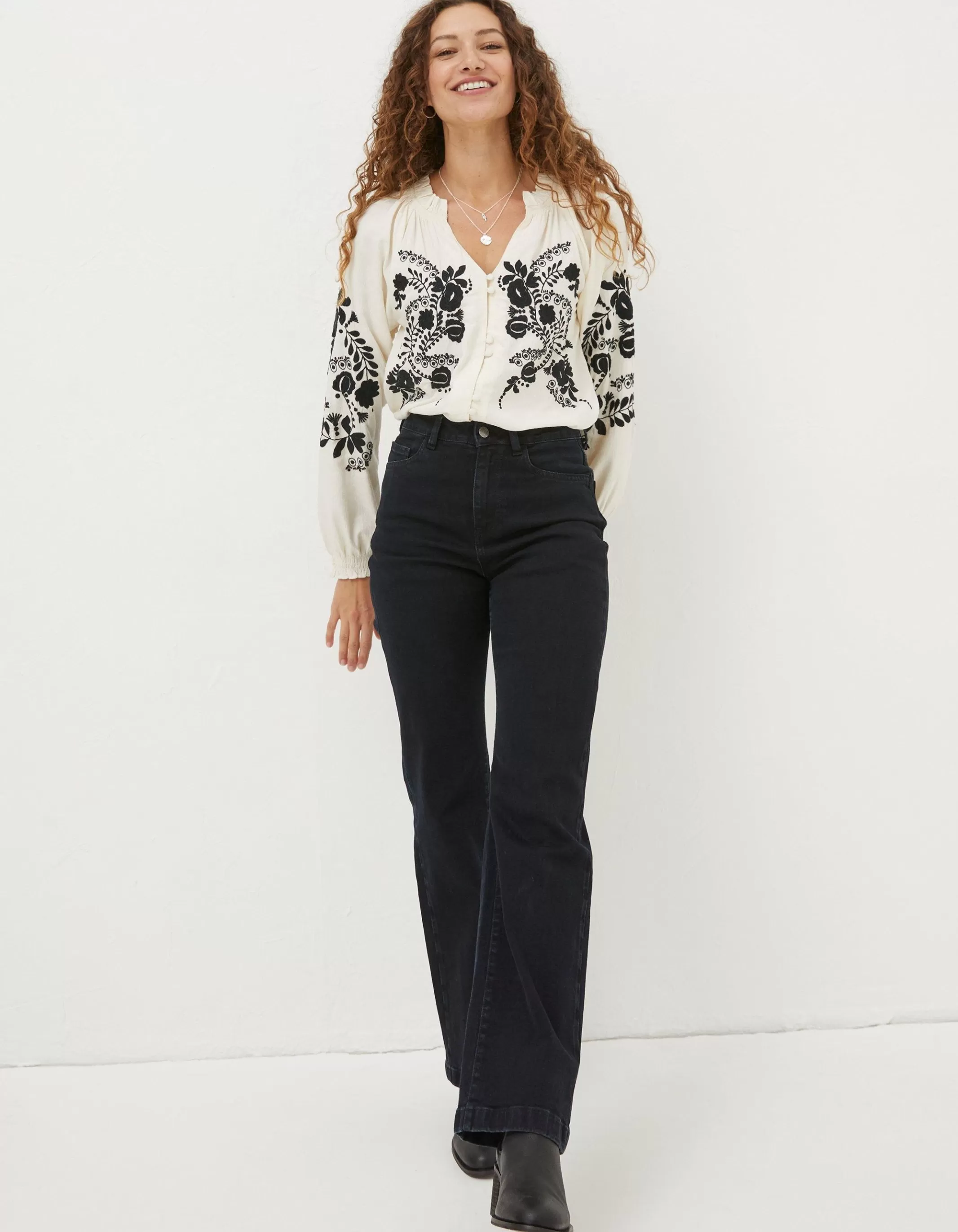Shop FatFace Ellen Embroidered Blouse Ivory