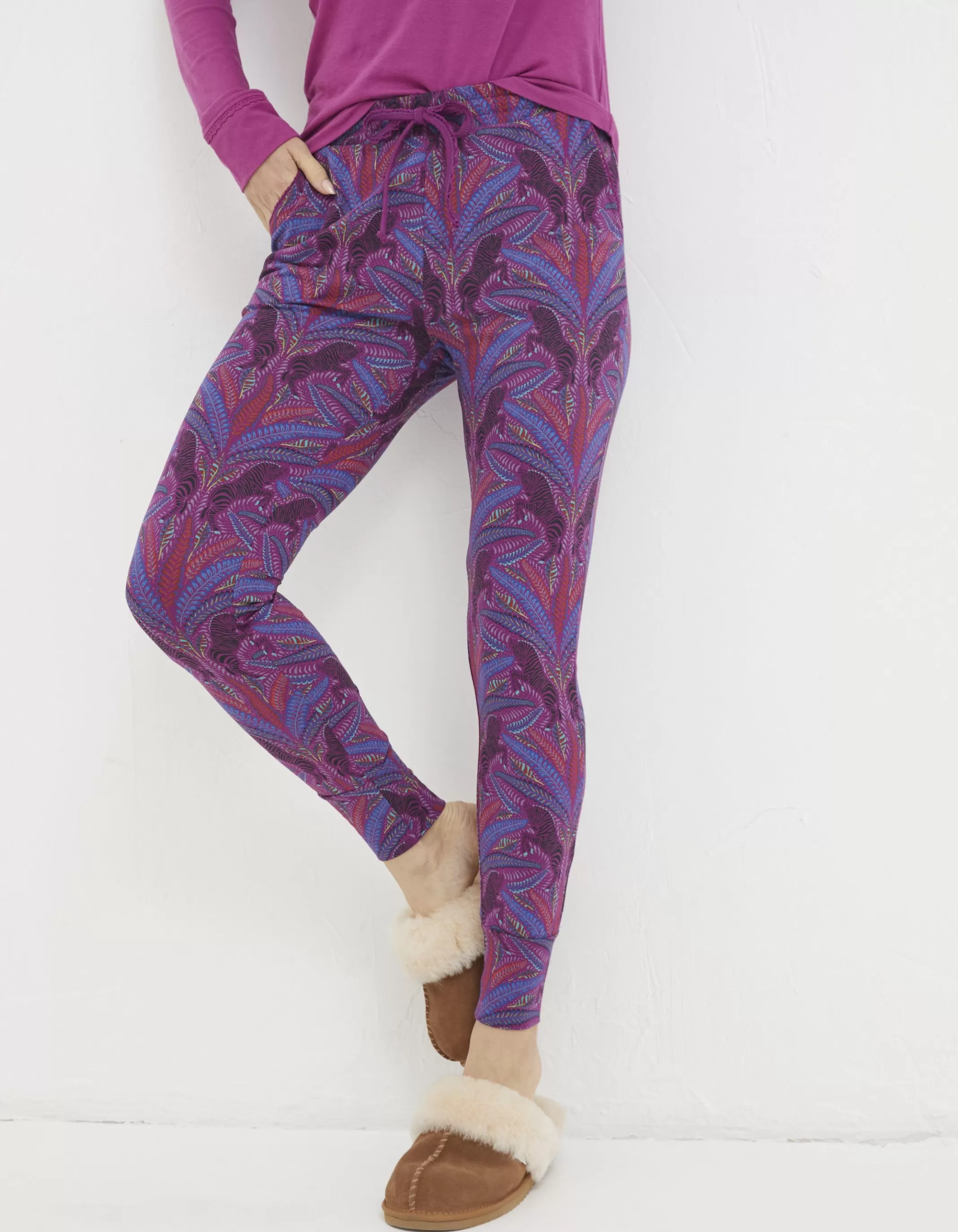 Hot FatFace Ellie Zebra Leggings Fuchsia Pink