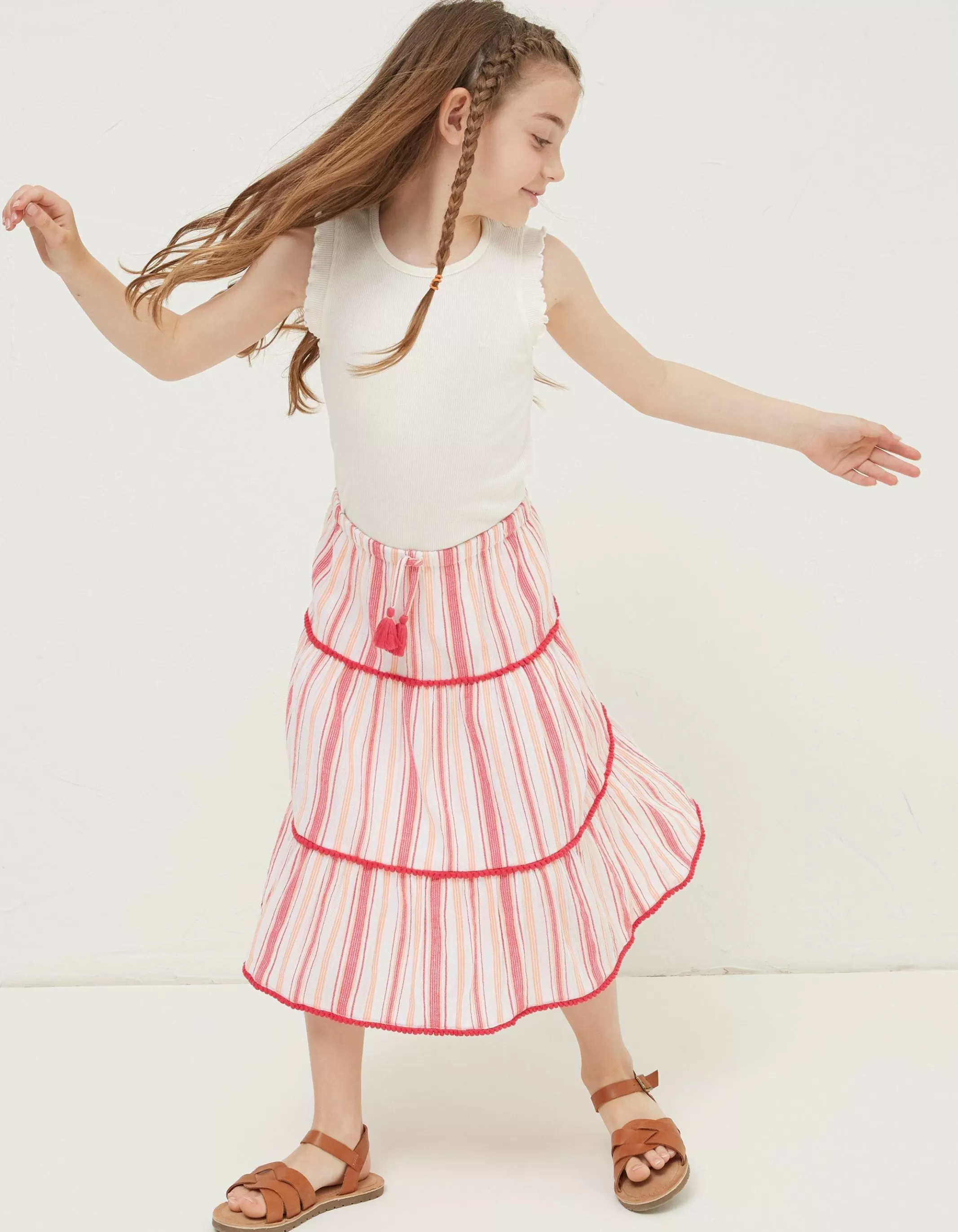 Flash Sale FatFace Elodie Stripe Woven Skirt Raspberry Red