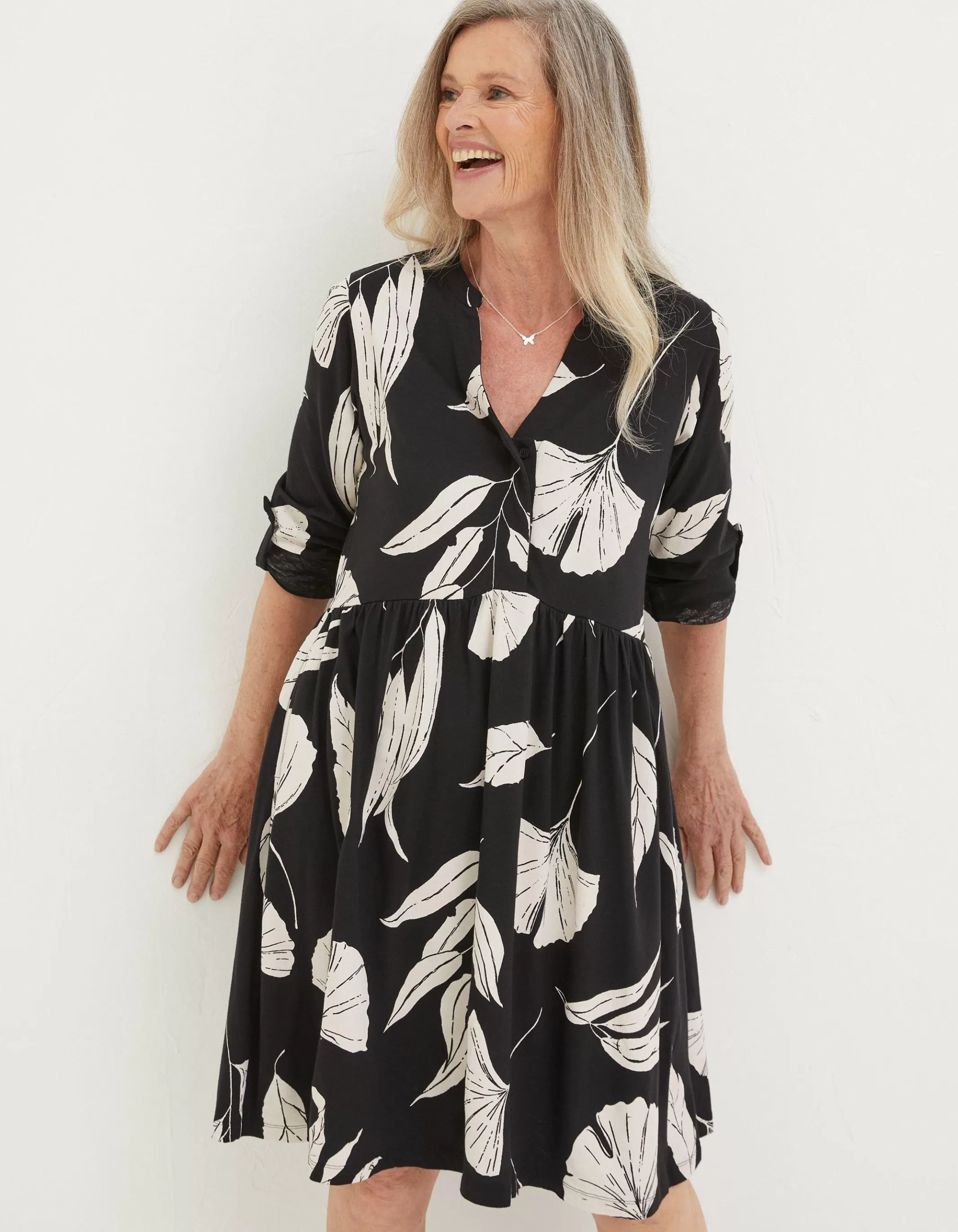 Clearance FatFace Elsie Twilight Leaves Dress Black