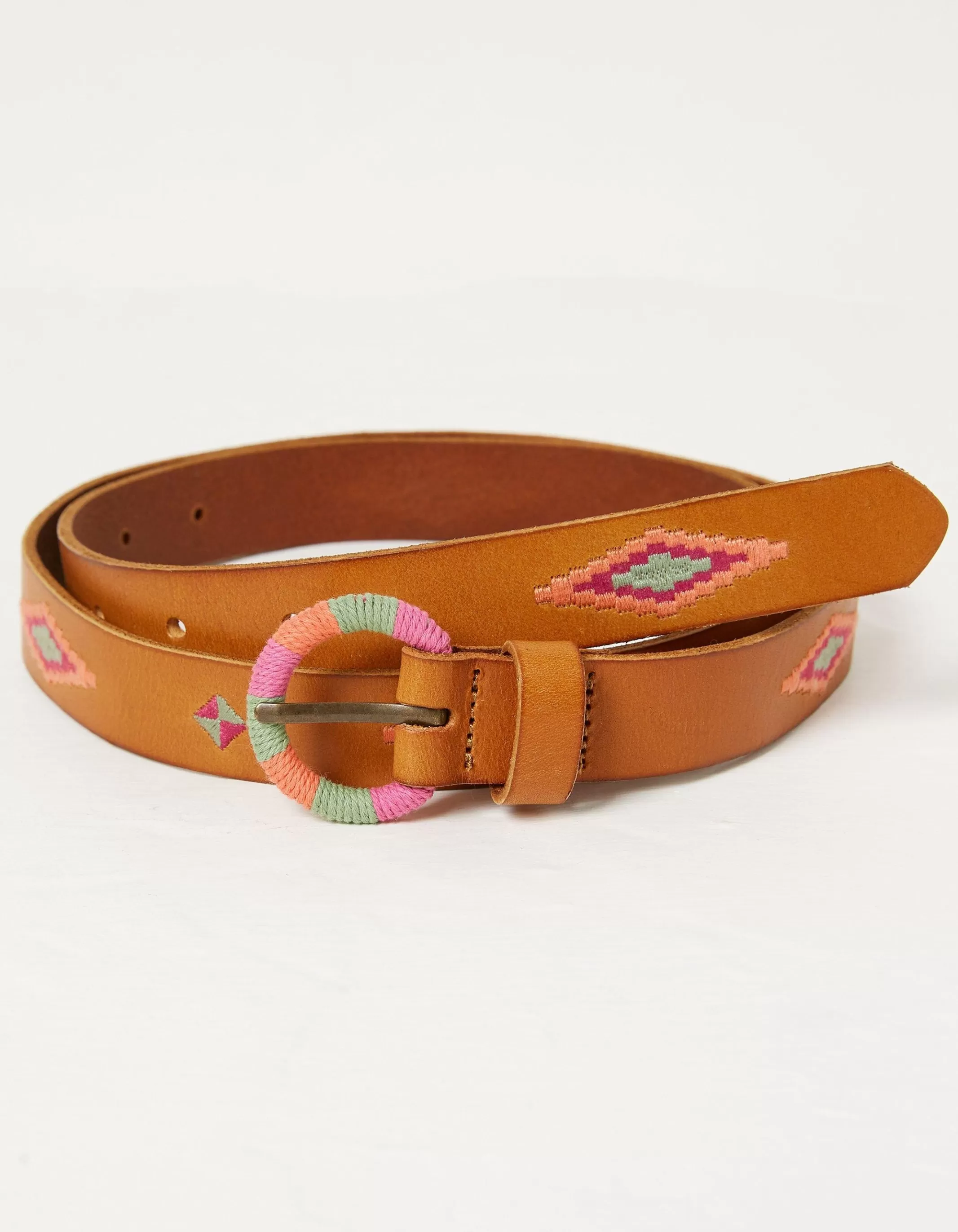 Fashion FatFace Embroidered Jean Leather Belt Tan