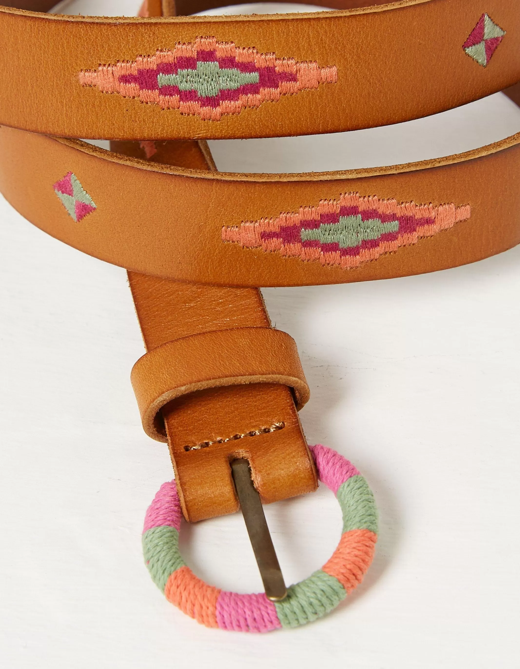 Fashion FatFace Embroidered Jean Leather Belt Tan