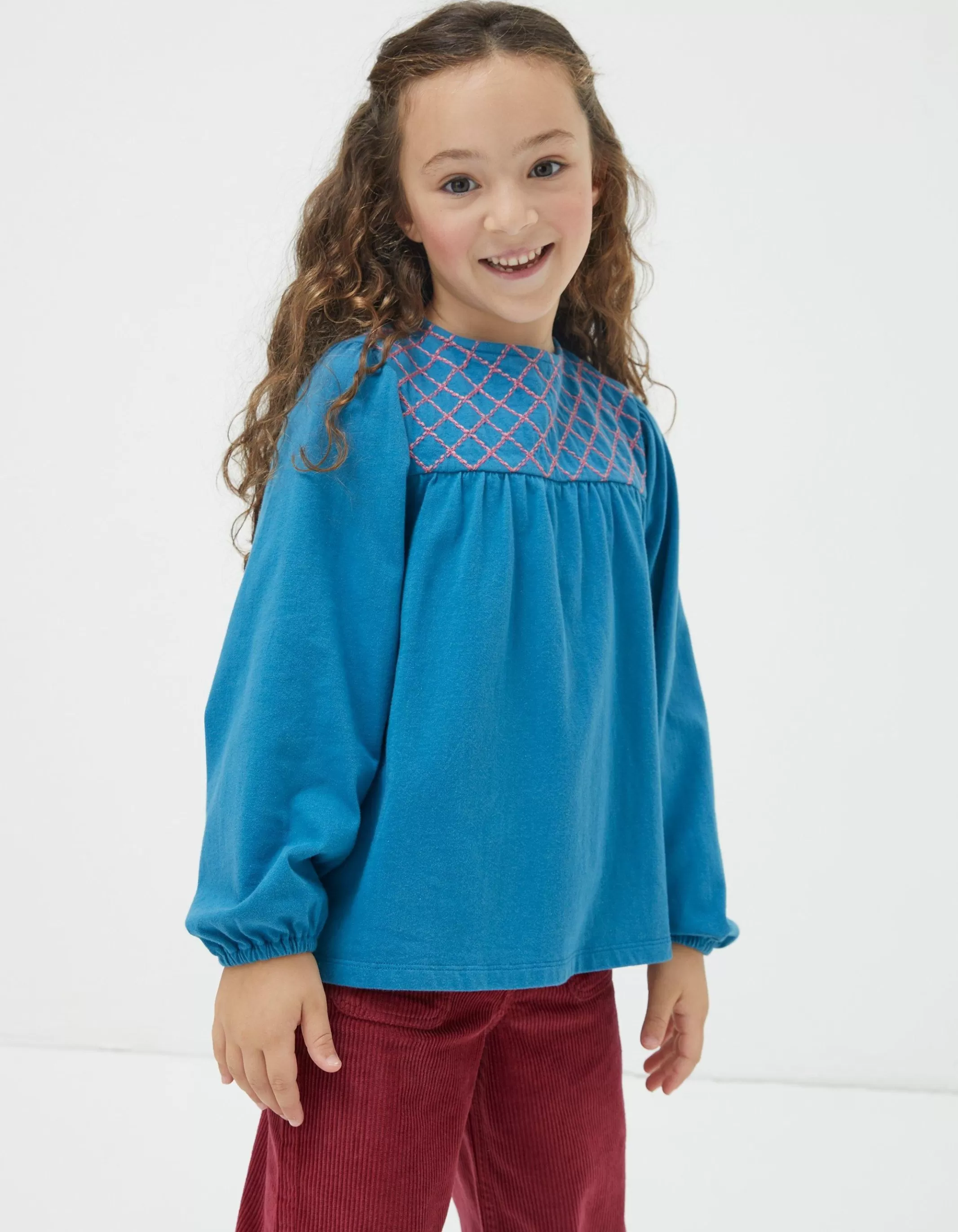 Flash Sale FatFace Embroidered Jersey Top Teal Green