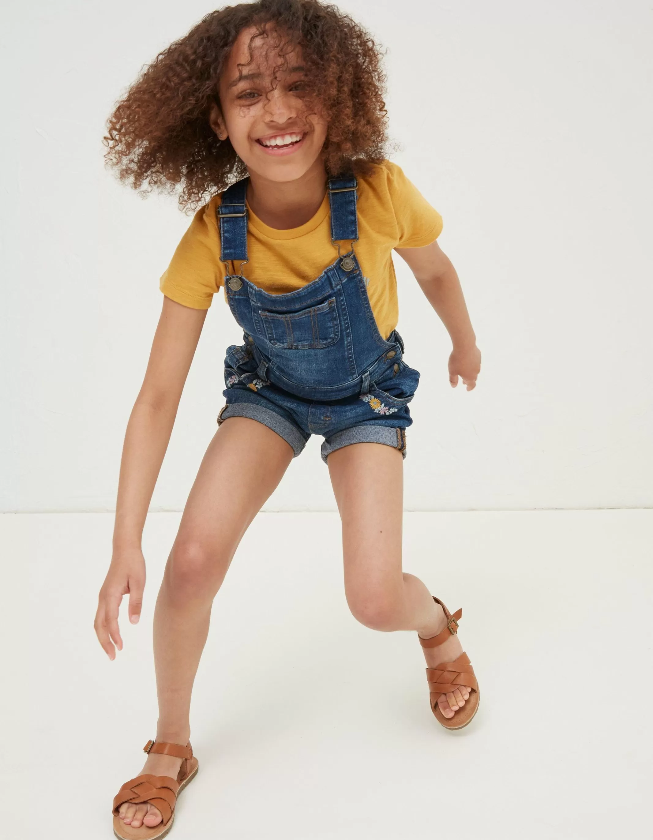 Store FatFace Embroidered Shortie Dungarees Denim Blue