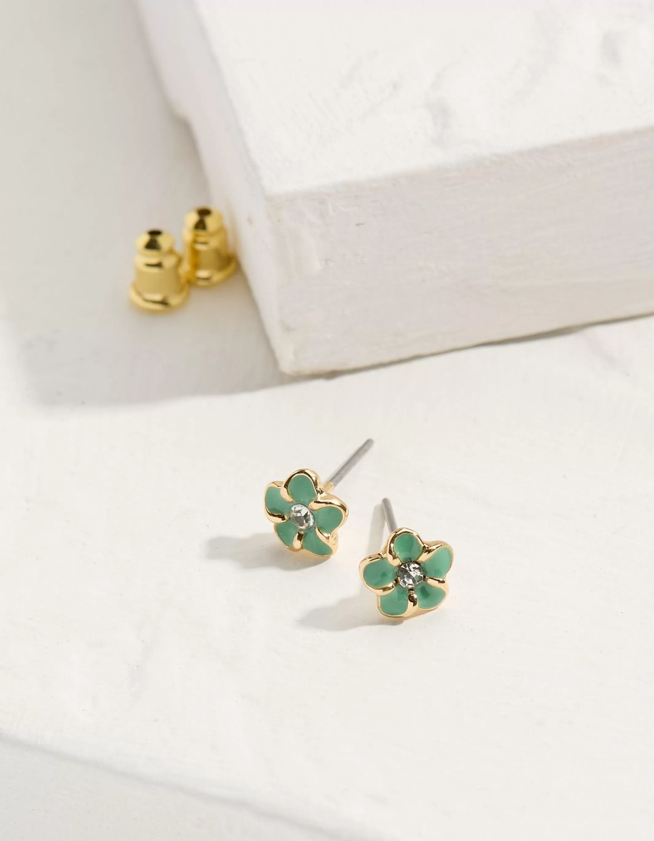 Fashion FatFace Enamel Flower Studs Green