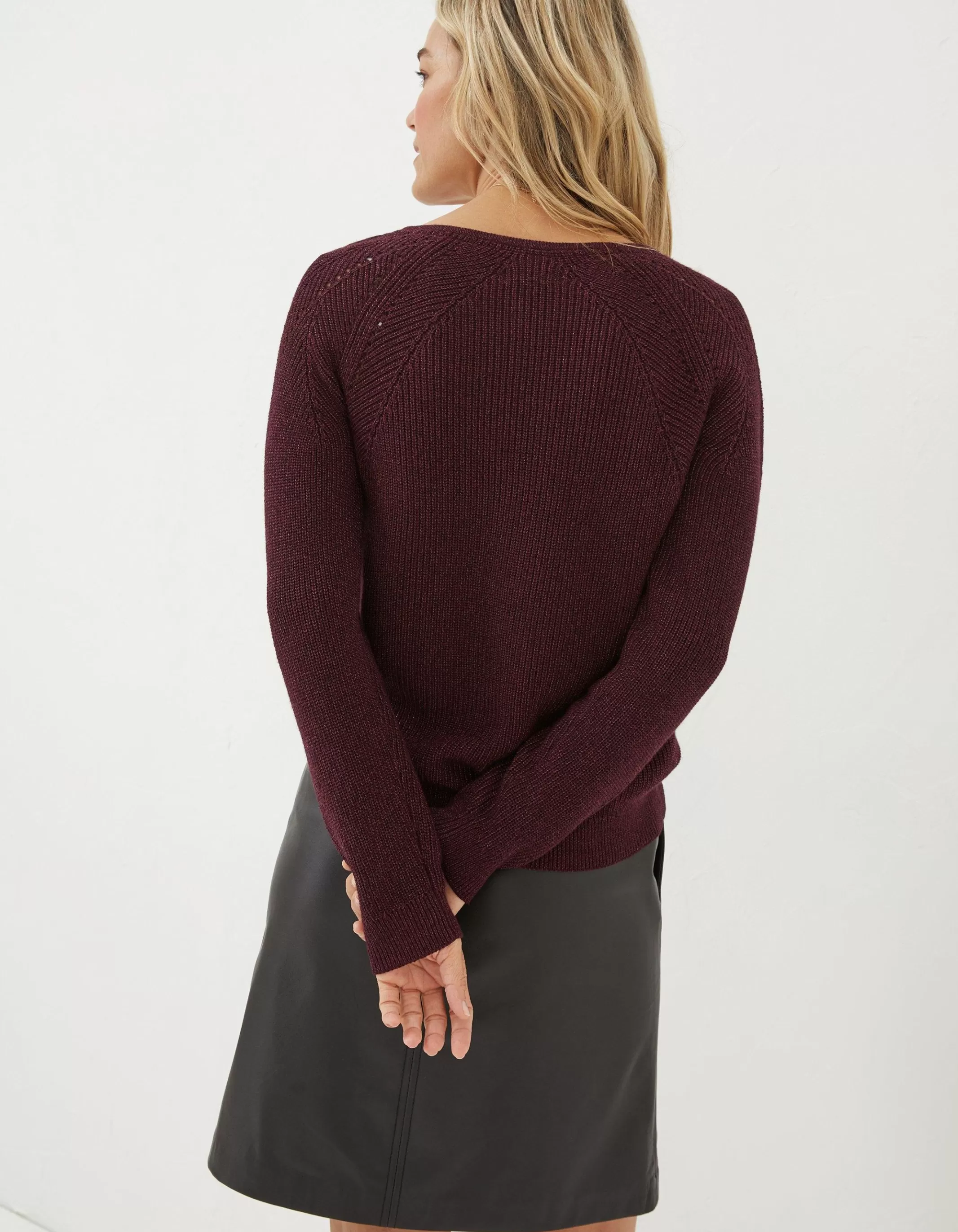 Best FatFace Estelle V Neck Sparkle Jumper Plum