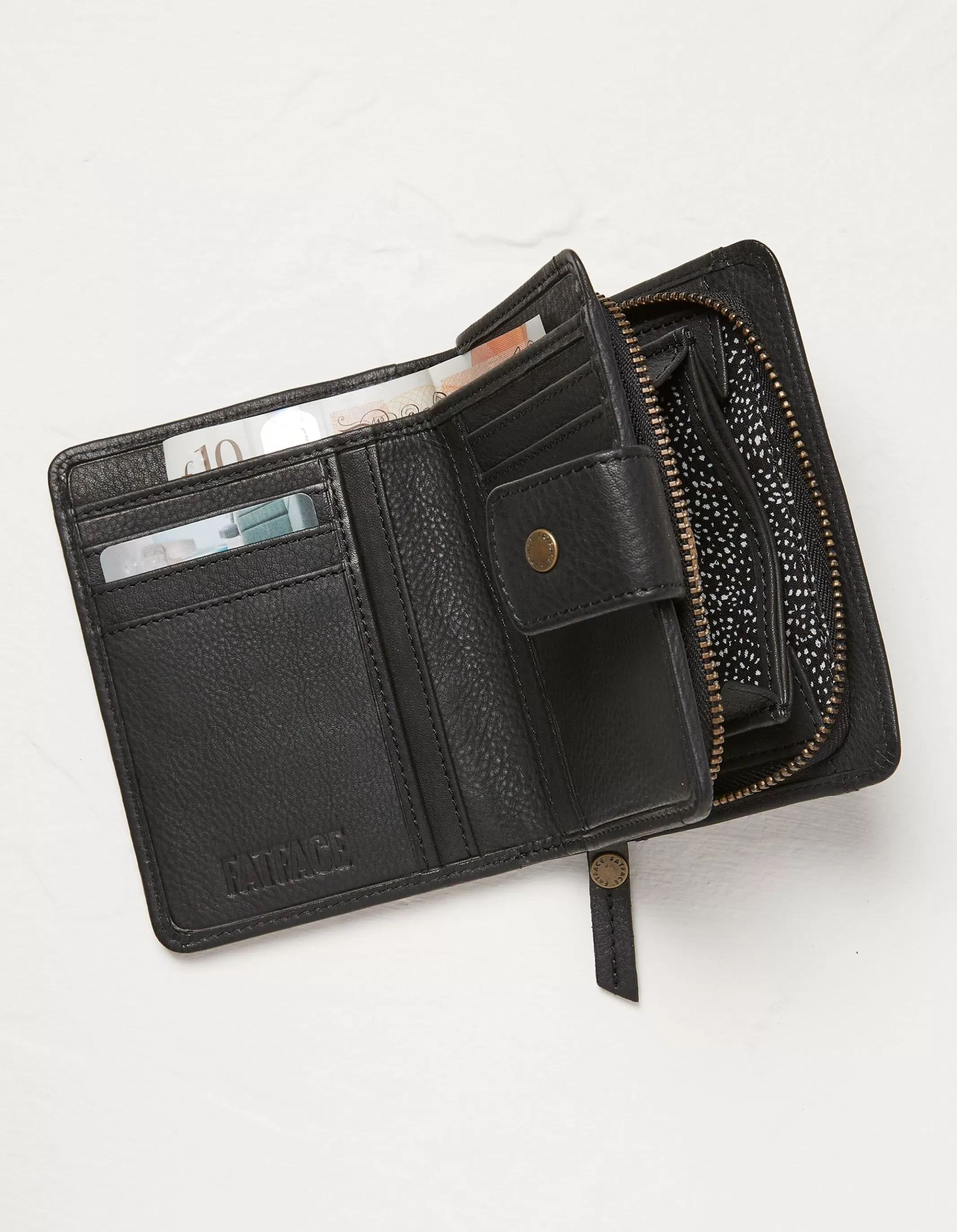 Shop FatFace Etta Leather Zip Purse Black