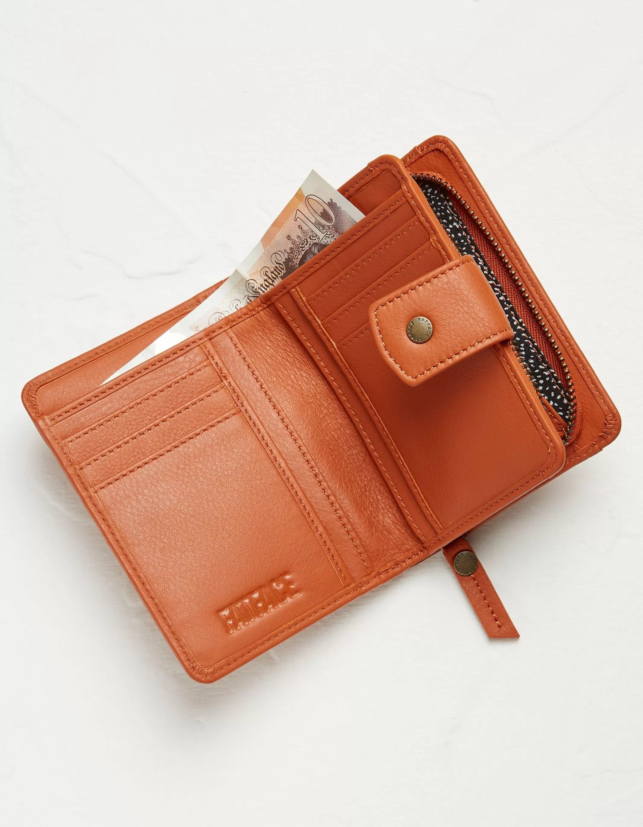 Shop FatFace Etta Leather Zip Purse Orange