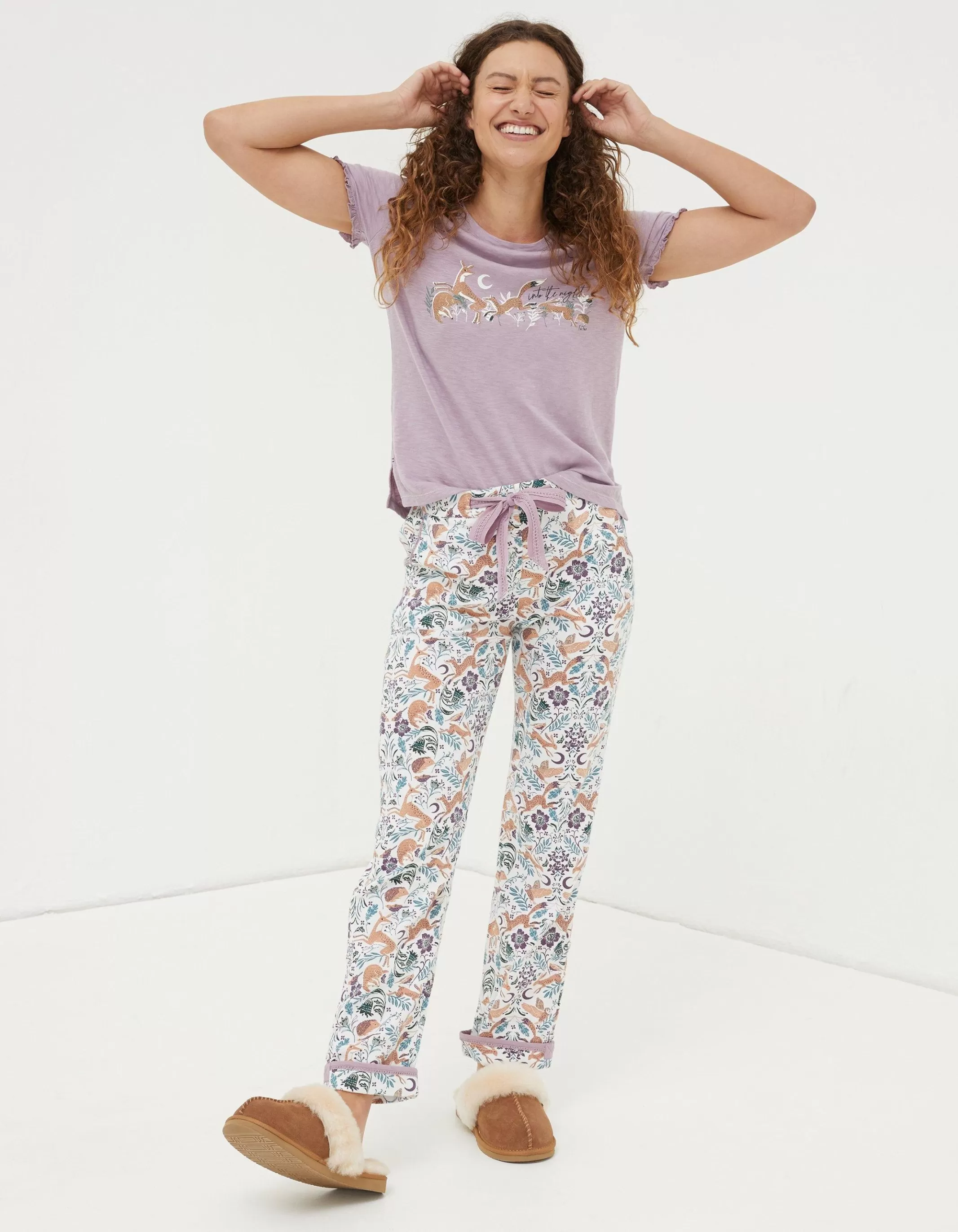 Flash Sale FatFace Eva Lino Animals Pyjama Bottoms Ivory