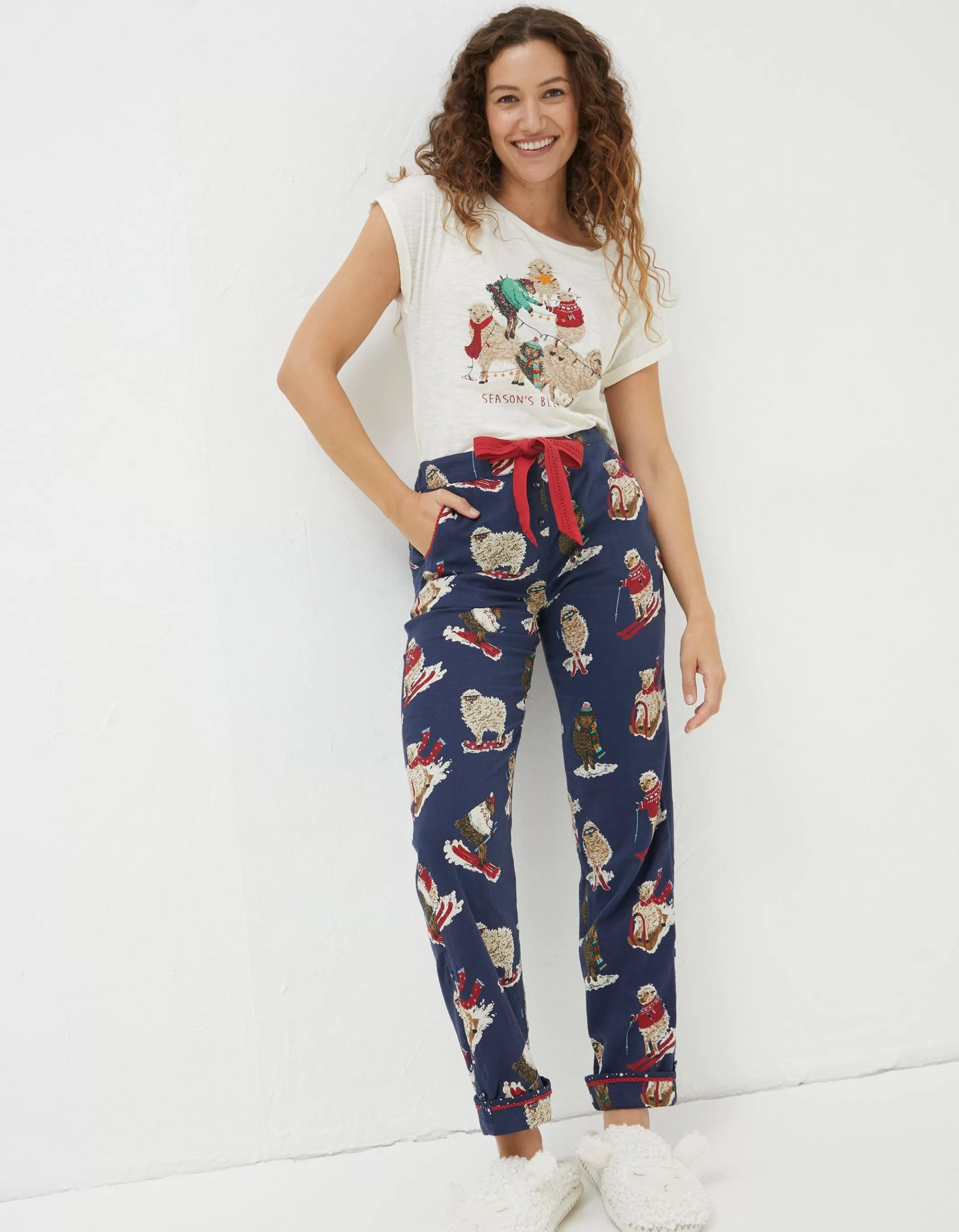 Cheap FatFace Eva Stevie Sheep Pyjama Bottoms Navy