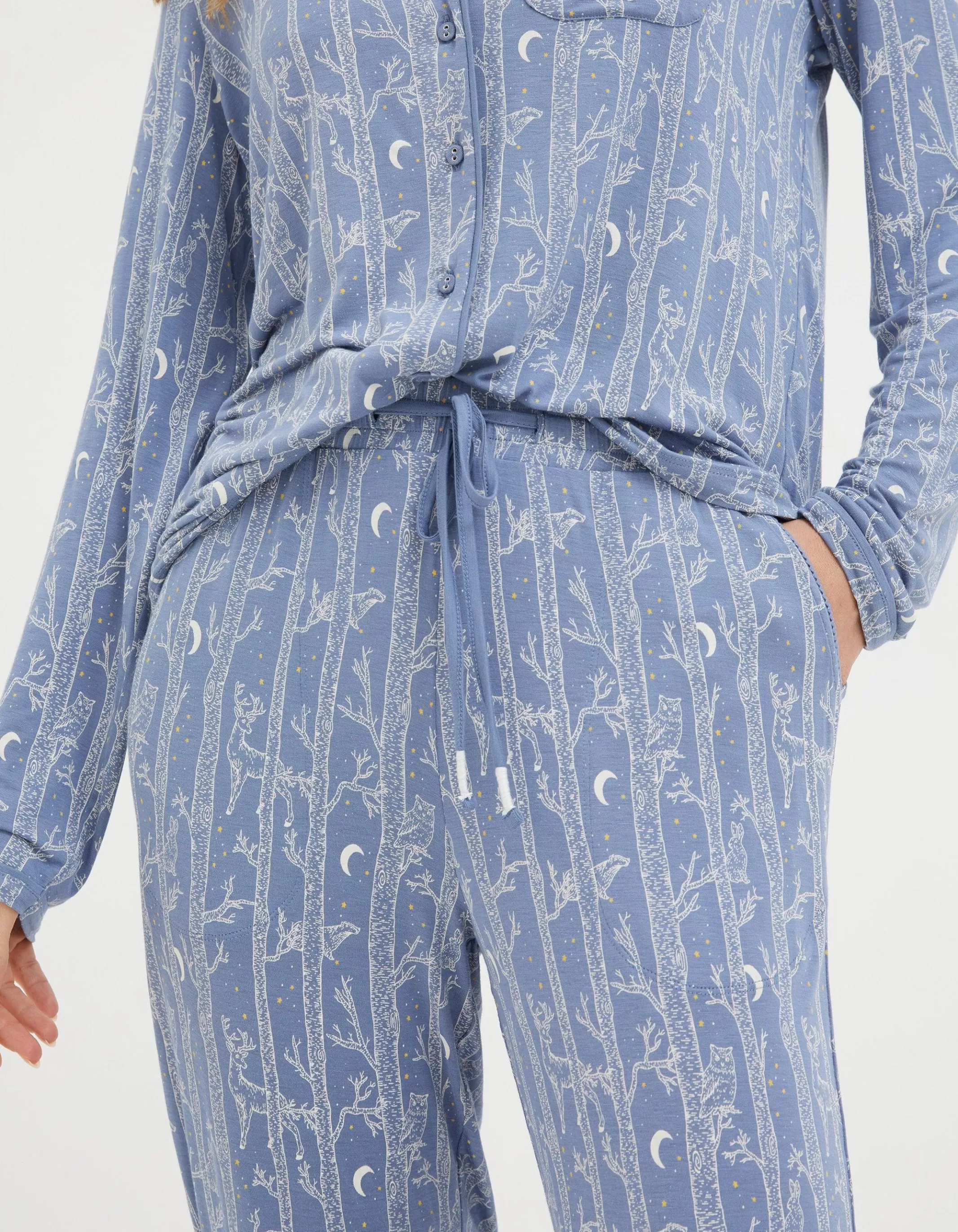 Clearance FatFace Eva Woodlands Jersey Pyjama Bottoms Chambray Blue
