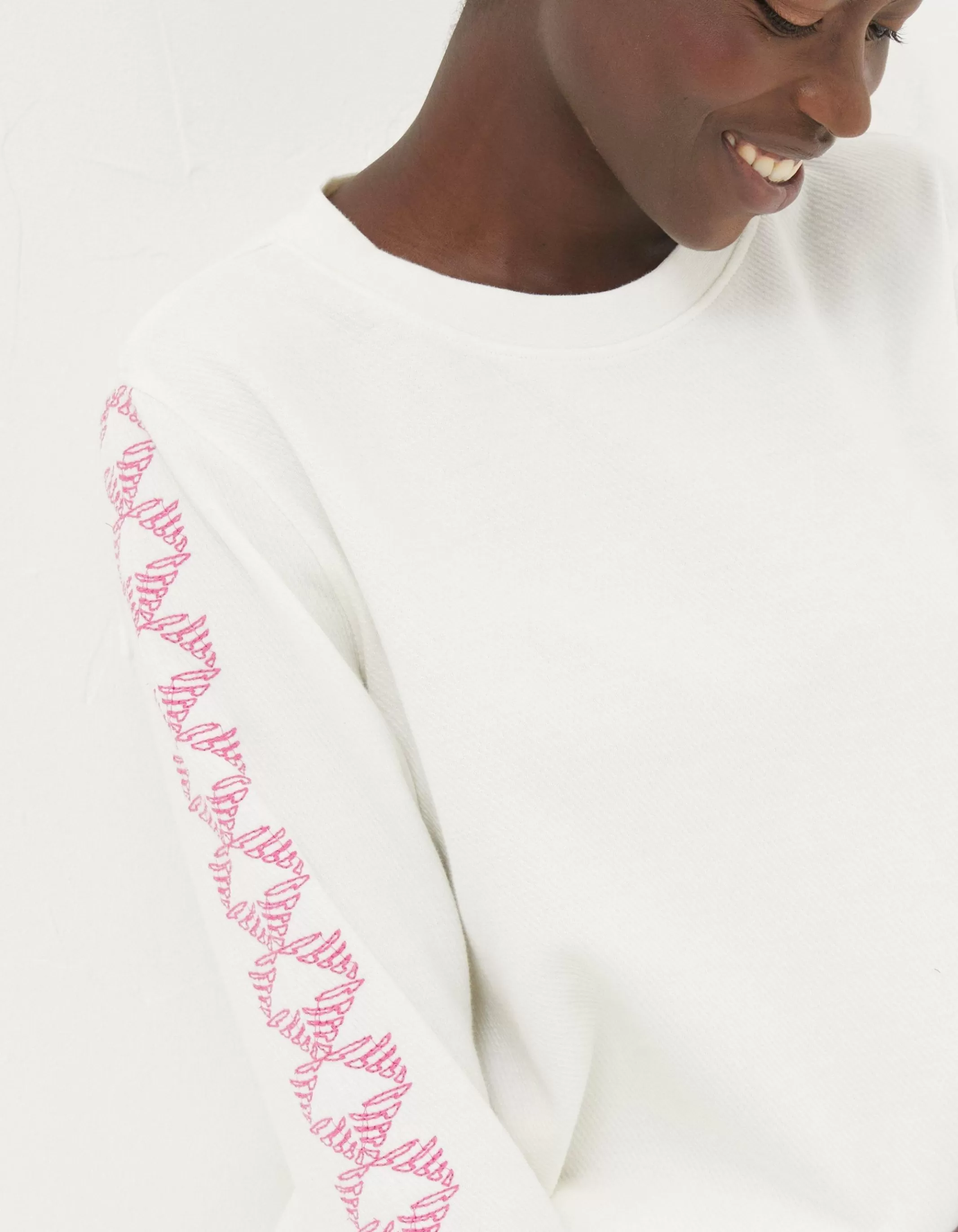 Store FatFace Eve Embroidered Sleeve Top Ivory