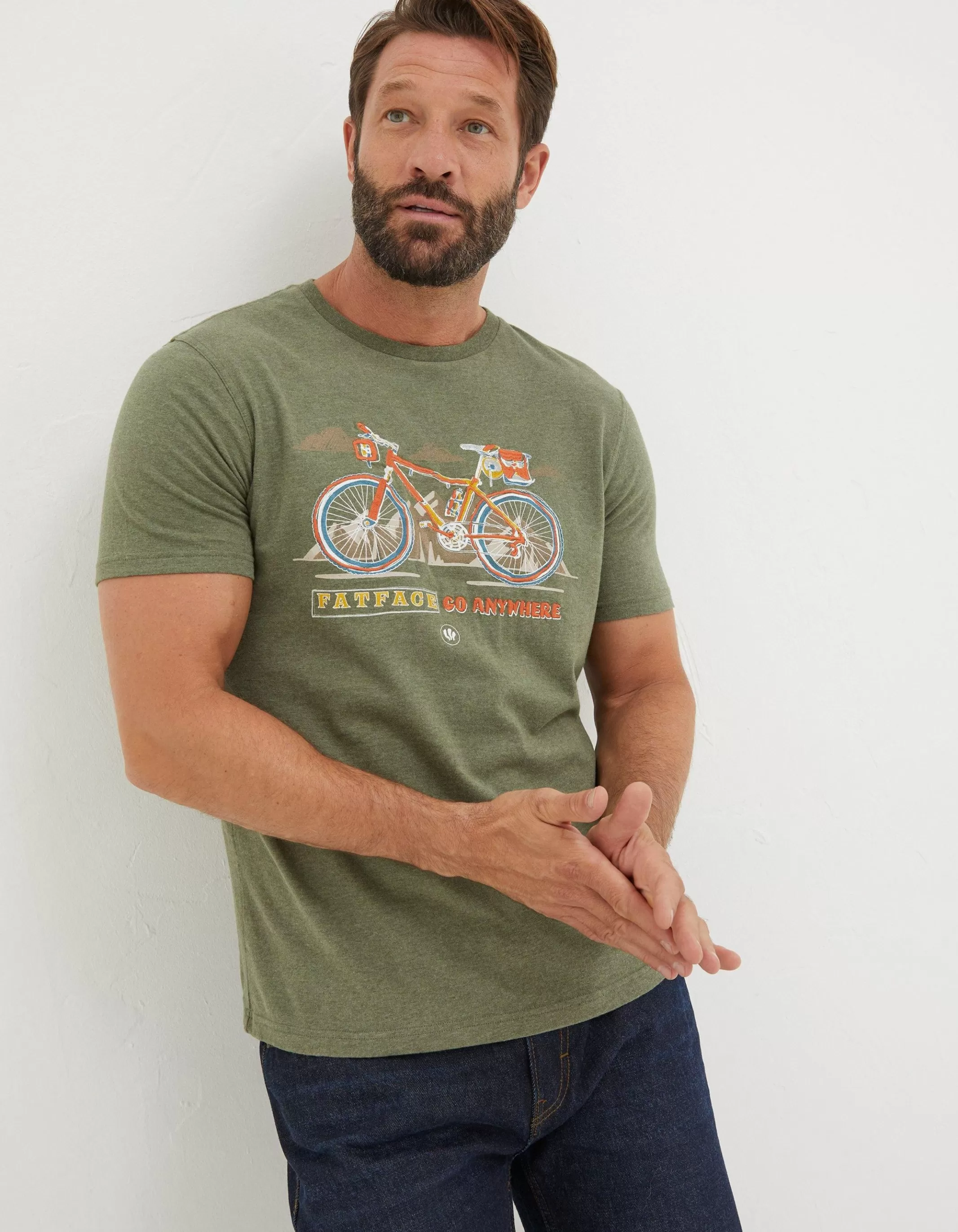 Clearance FatFace Explore Outdoors Bike T-Shirt Khaki Marl