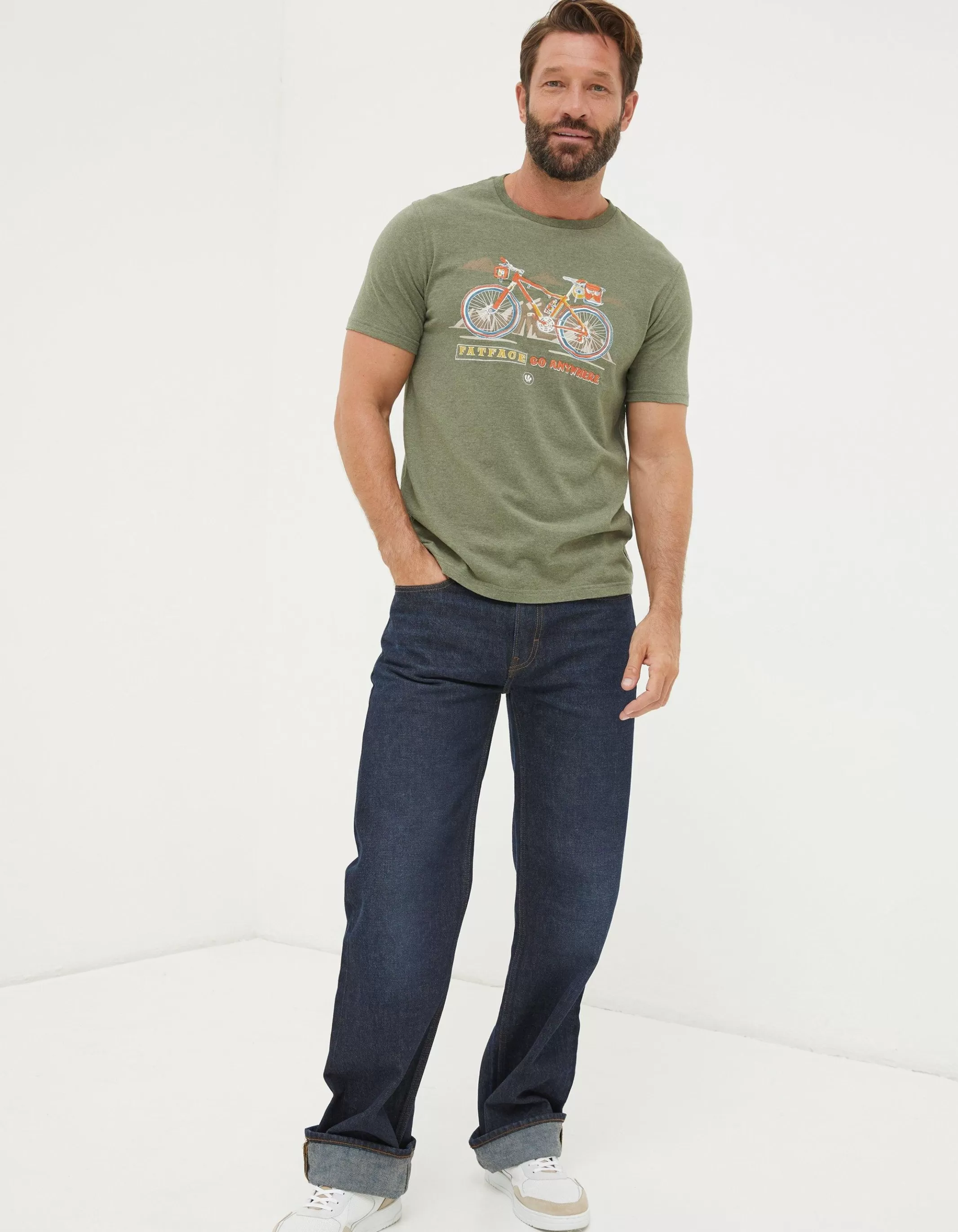 Clearance FatFace Explore Outdoors Bike T-Shirt Khaki Marl