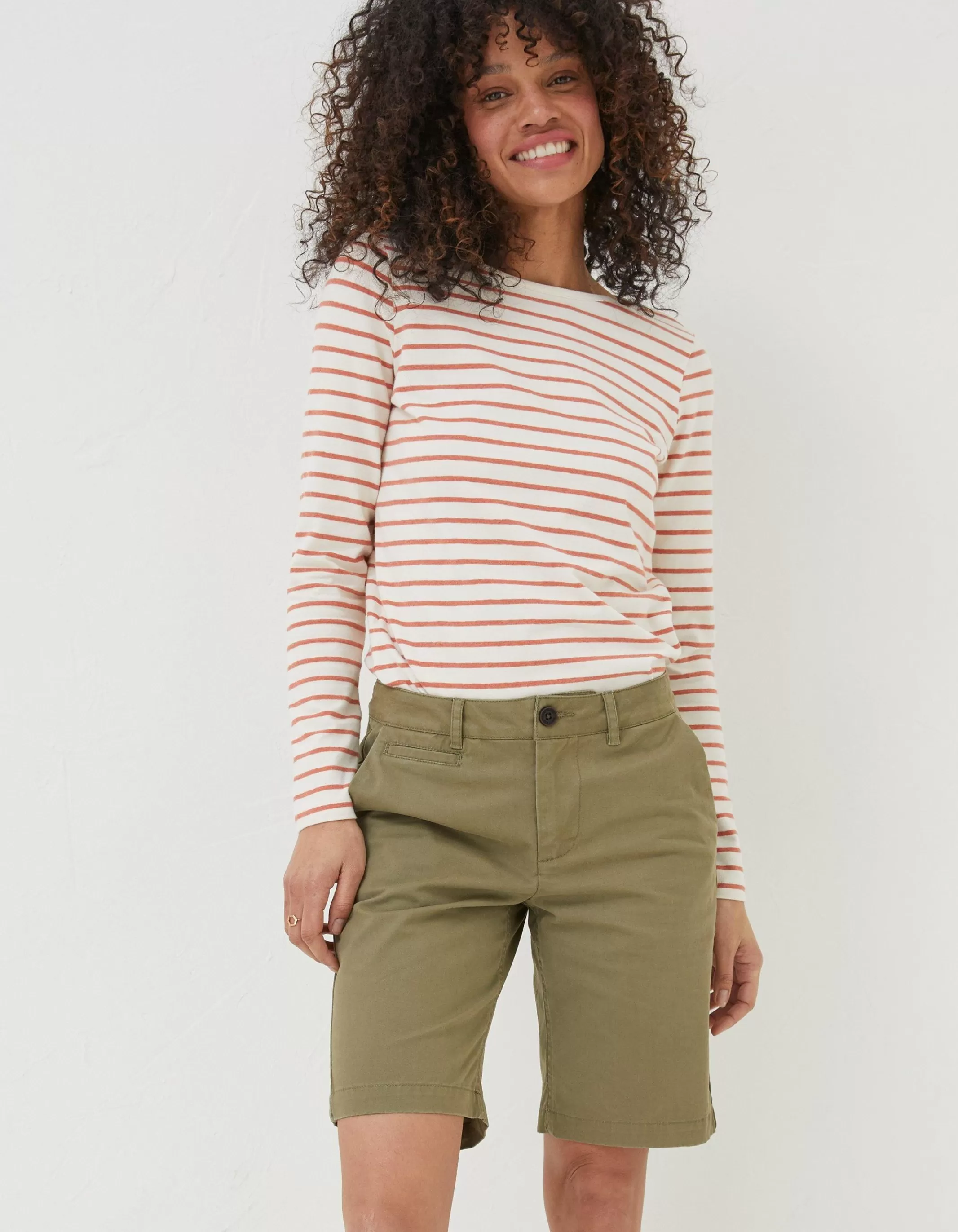 Fashion FatFace Falmouth Bermuda Chino Shorts Khaki Green