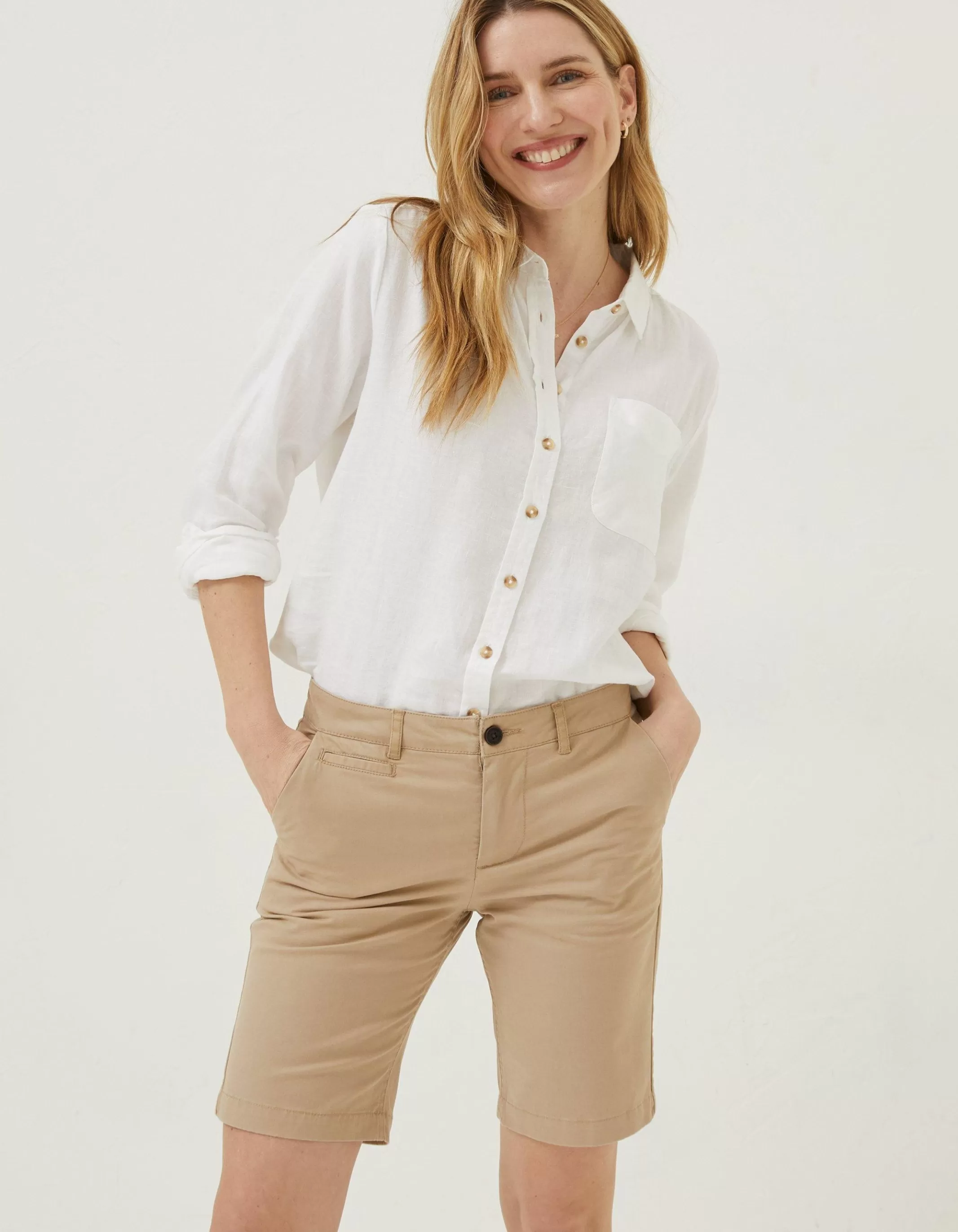 Discount FatFace Falmouth Bermuda Chino Shorts Stone