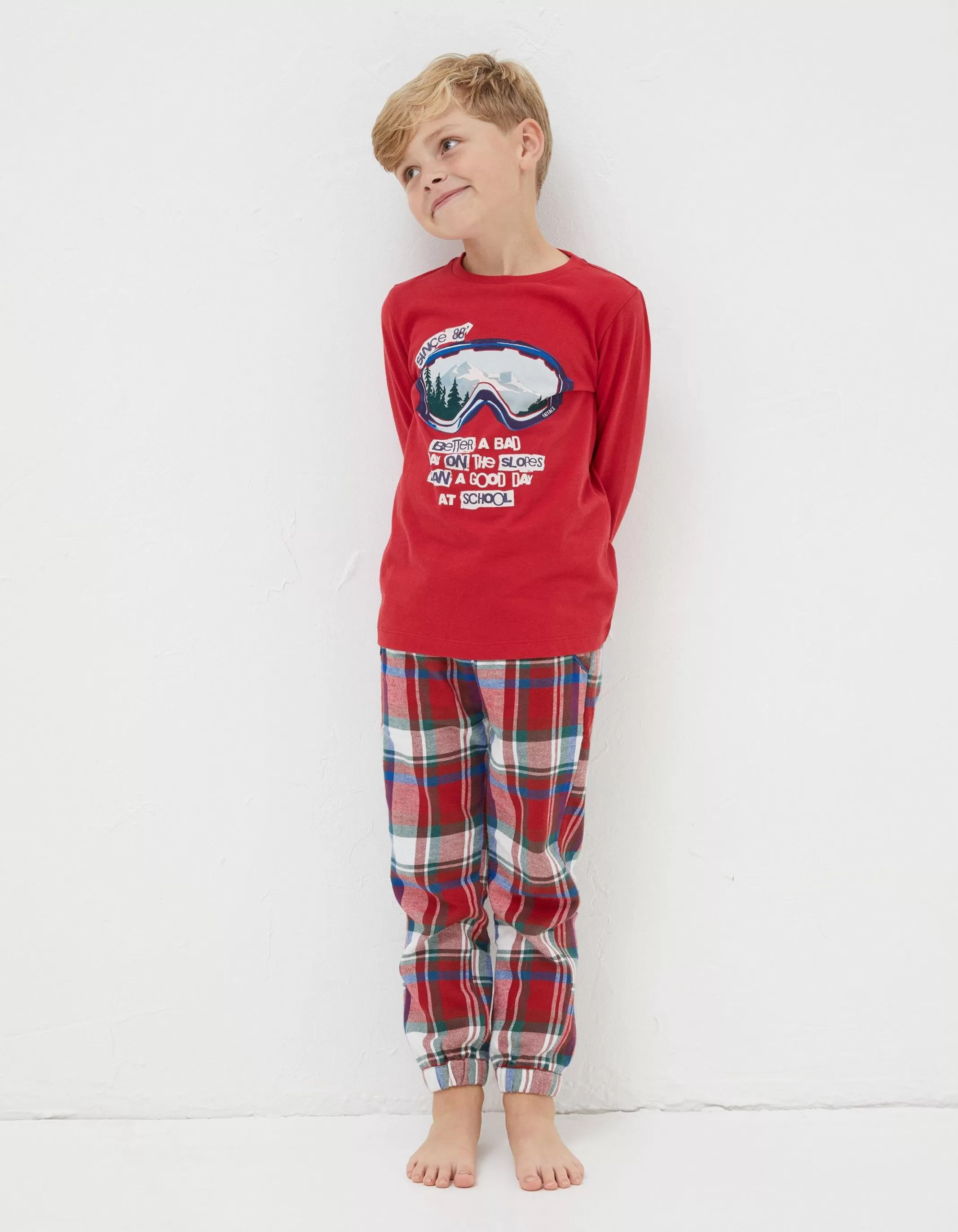 Best Sale FatFace Family Check Pyjama Set Cherry Red