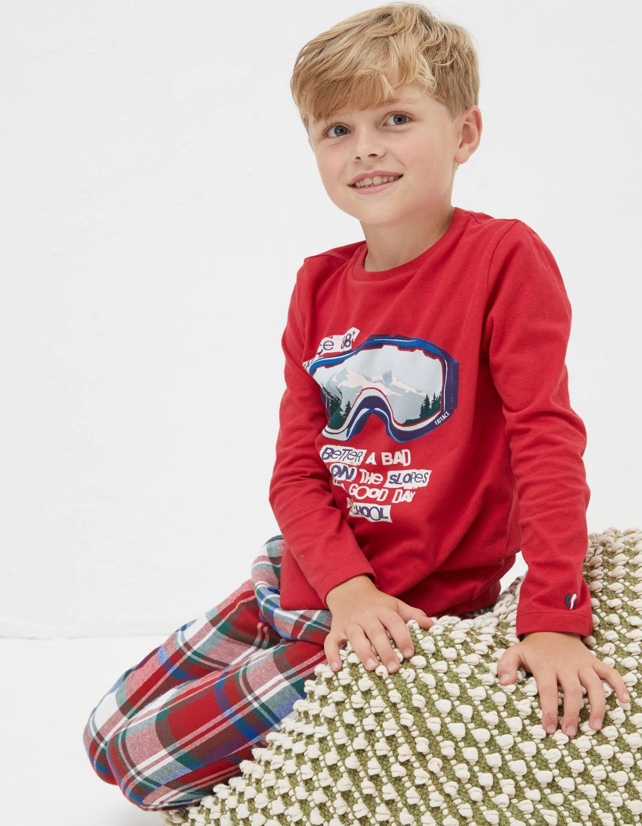 Best Sale FatFace Family Check Pyjama Set Cherry Red