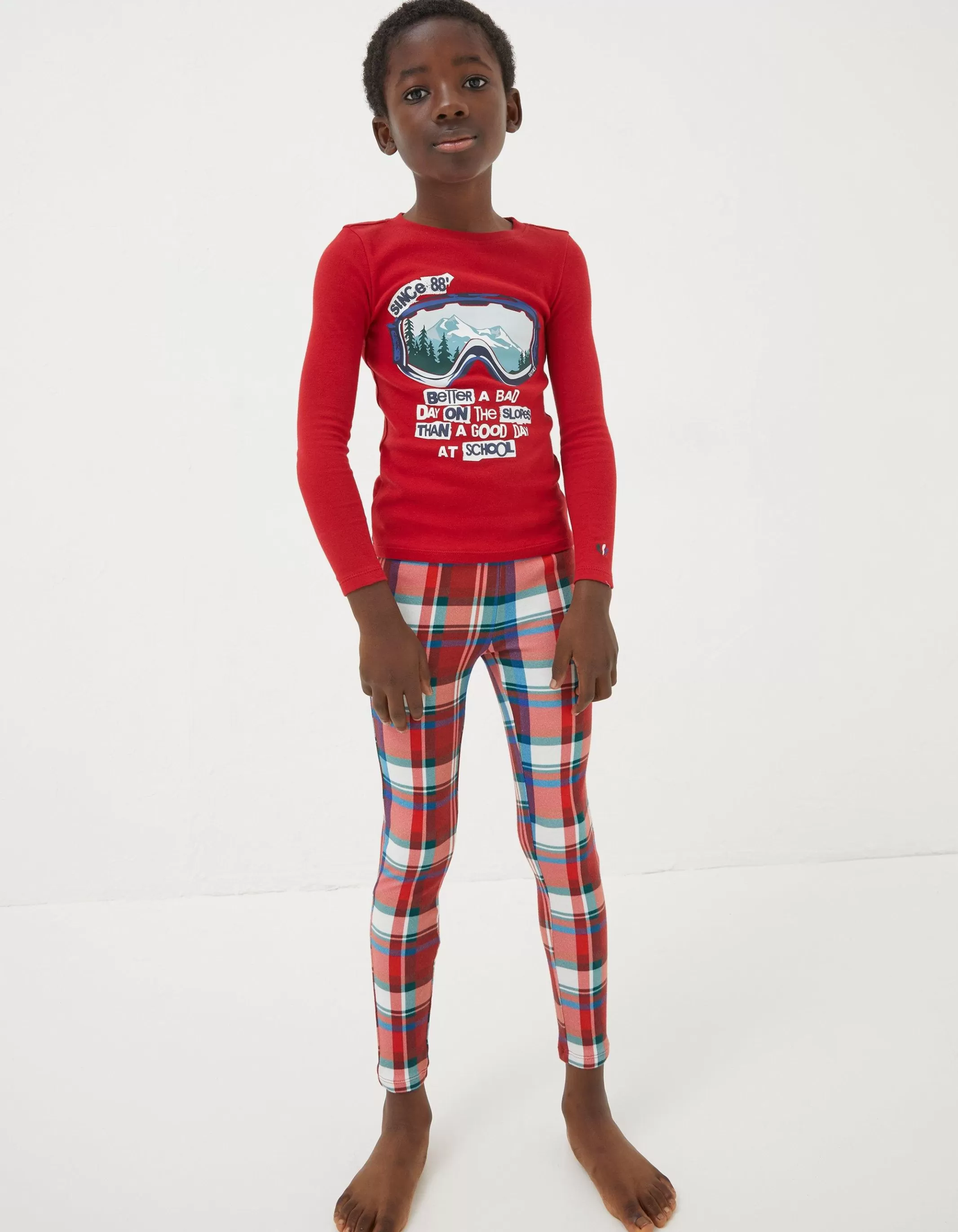 Discount FatFace Family Check Snug Pyjama Set Cherry Red