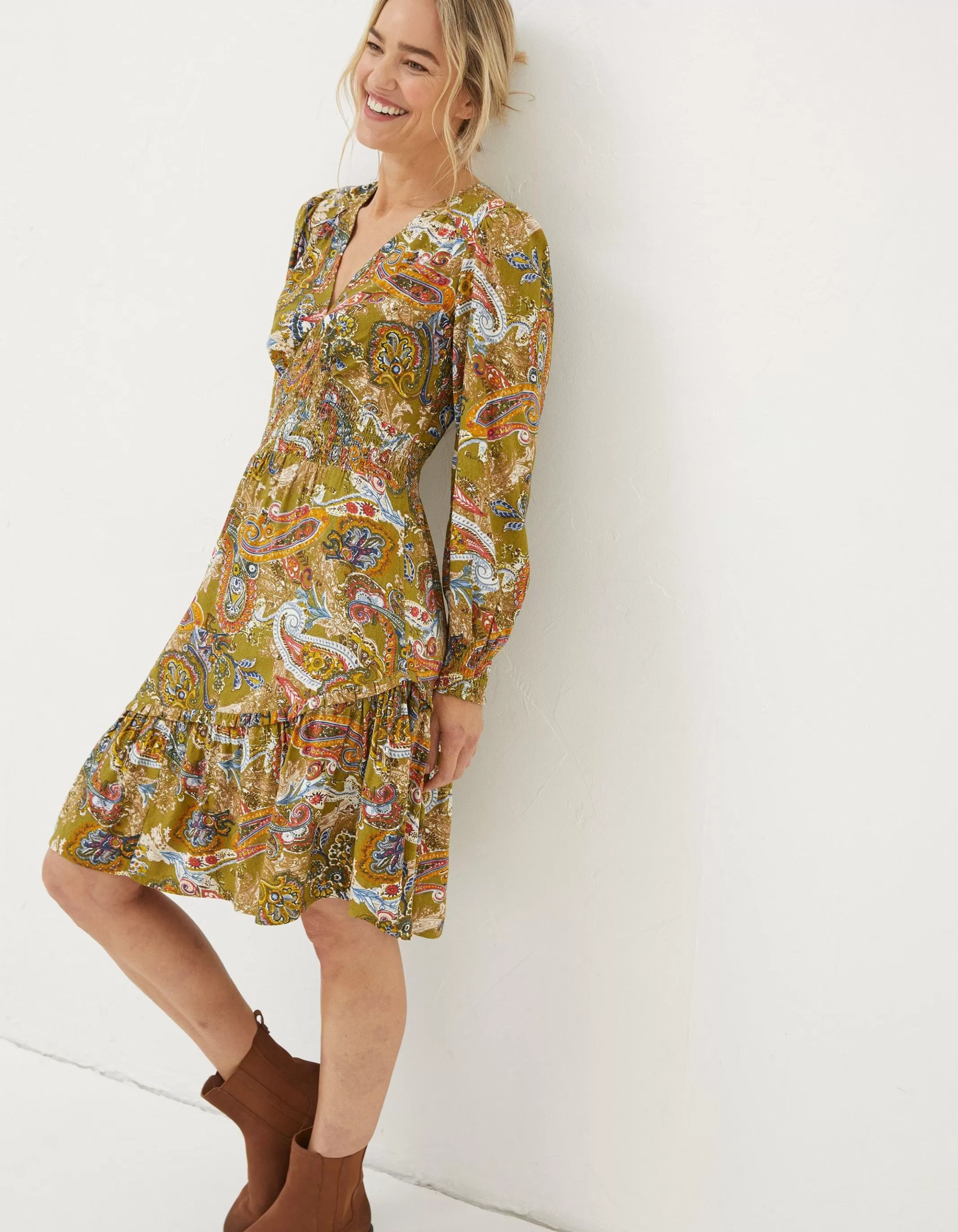 Outlet FatFace Farah Prairie Paisley Dress Light Olive