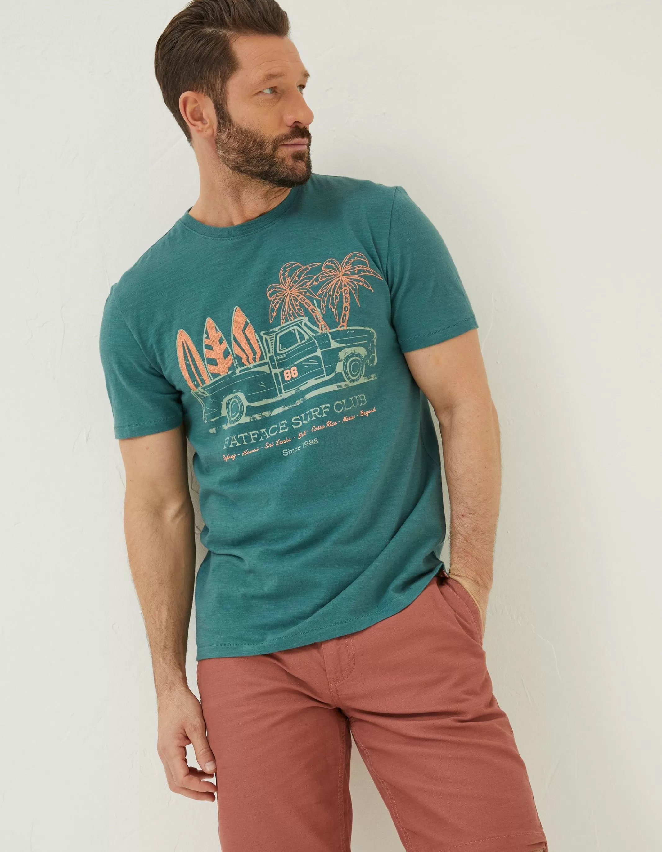 Cheap FatFace Surf Club T-Shirt Teal Green