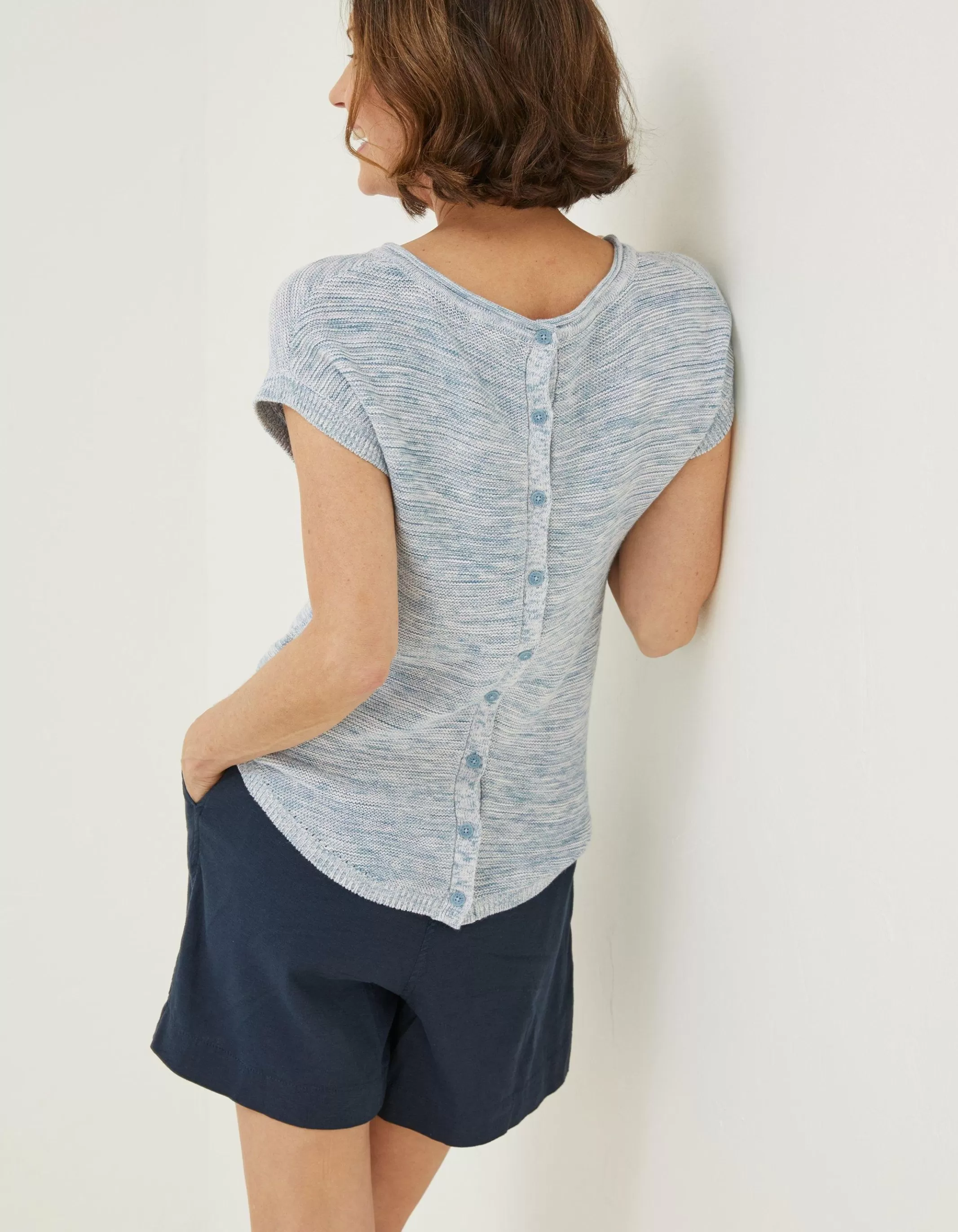 Outlet FatFace Faye Button Back Top Blue