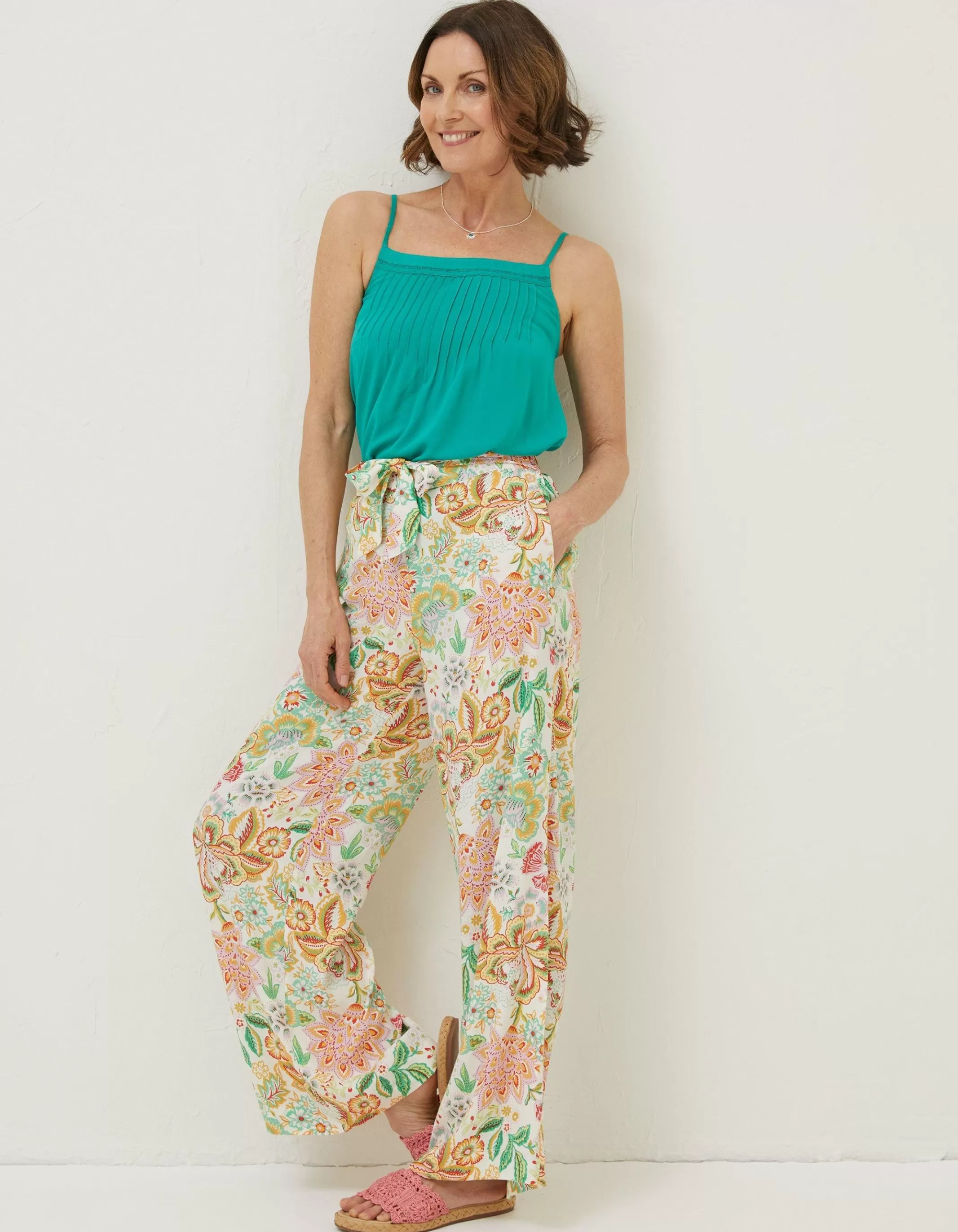 Sale FatFace Faye Paradise Floral Wide Leg Trouser Ivory